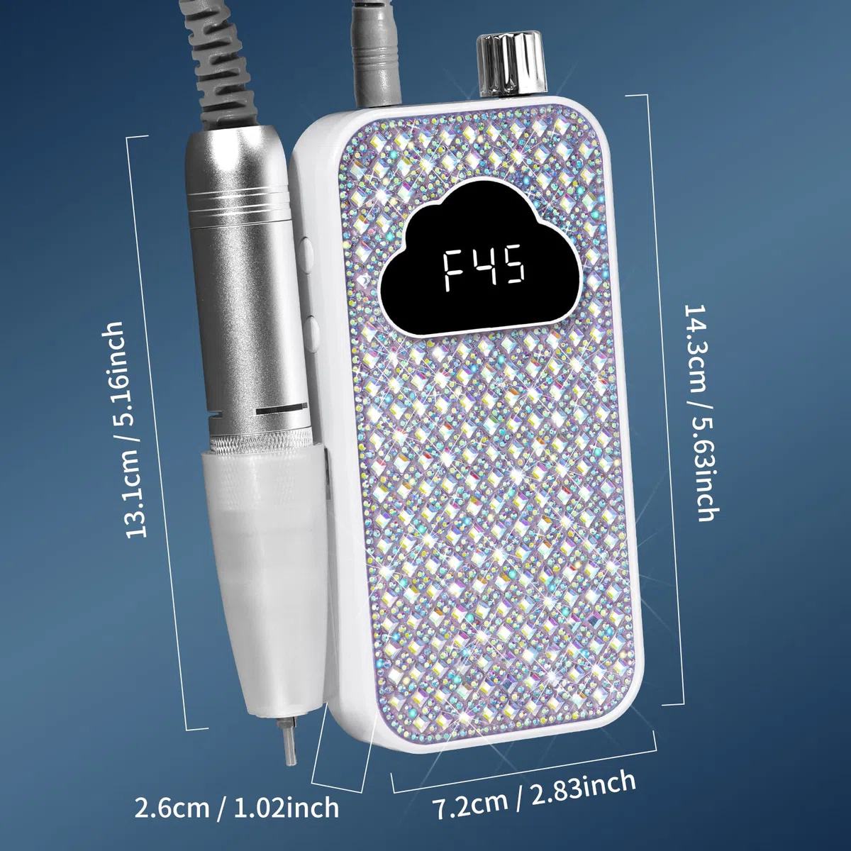 LIMEGIRL Professionelles elektrisches Nagelfeilenbohrer-Set, 45000 U/min, für Acryl-Zehennagel-Maschine, mit 14 Bohrern, Farbverlauf, weißer Glitzer, tragbar, wiederaufladbar, kabellos