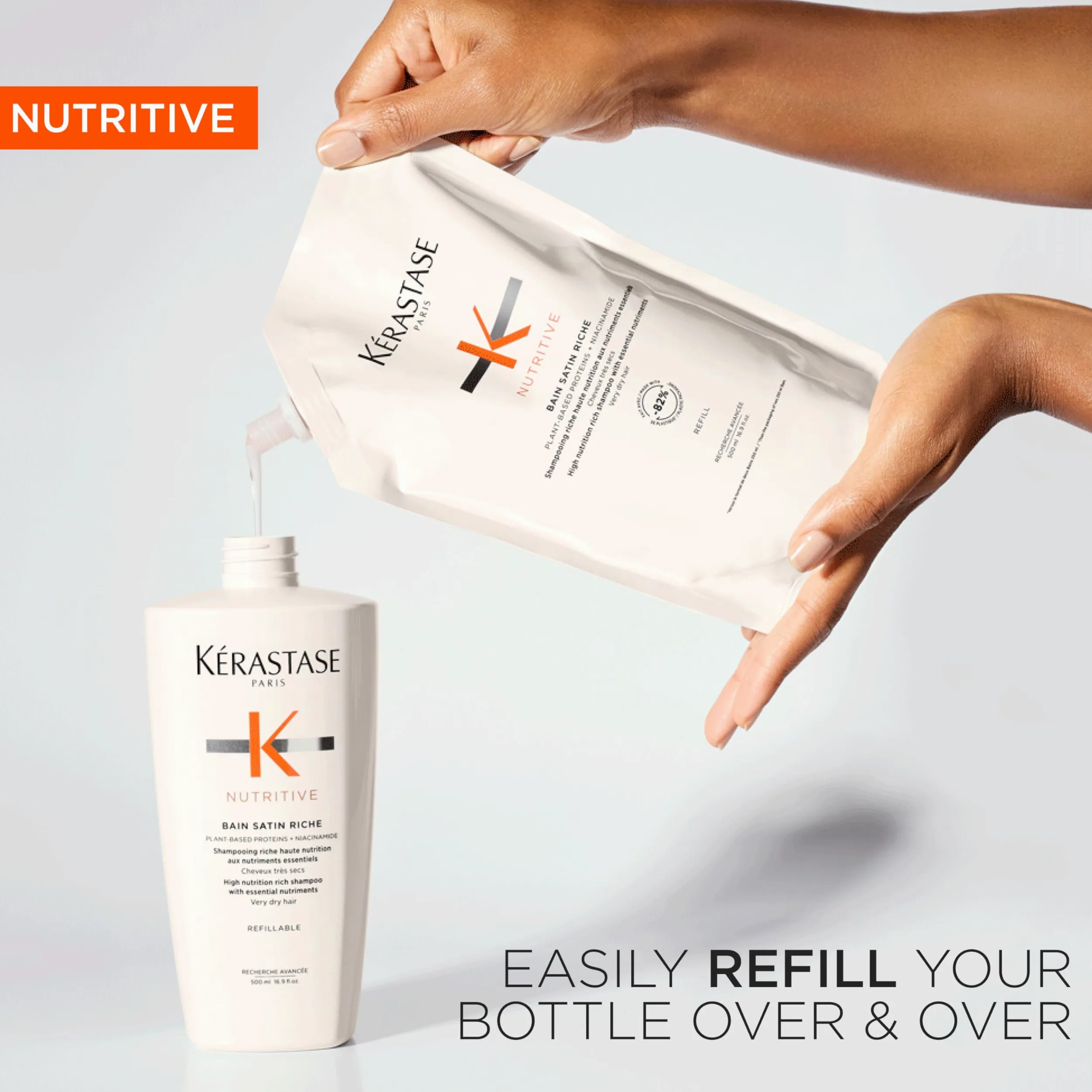 Kérastase Nutritive Bain Satin Riche, Feuchtigkeitsspendendes Haarbad bei trockenem bis sehr trockenem Haar, Reichhaltige, revitalisierende Haarpflege, Nachfüllpackung, 500 ml