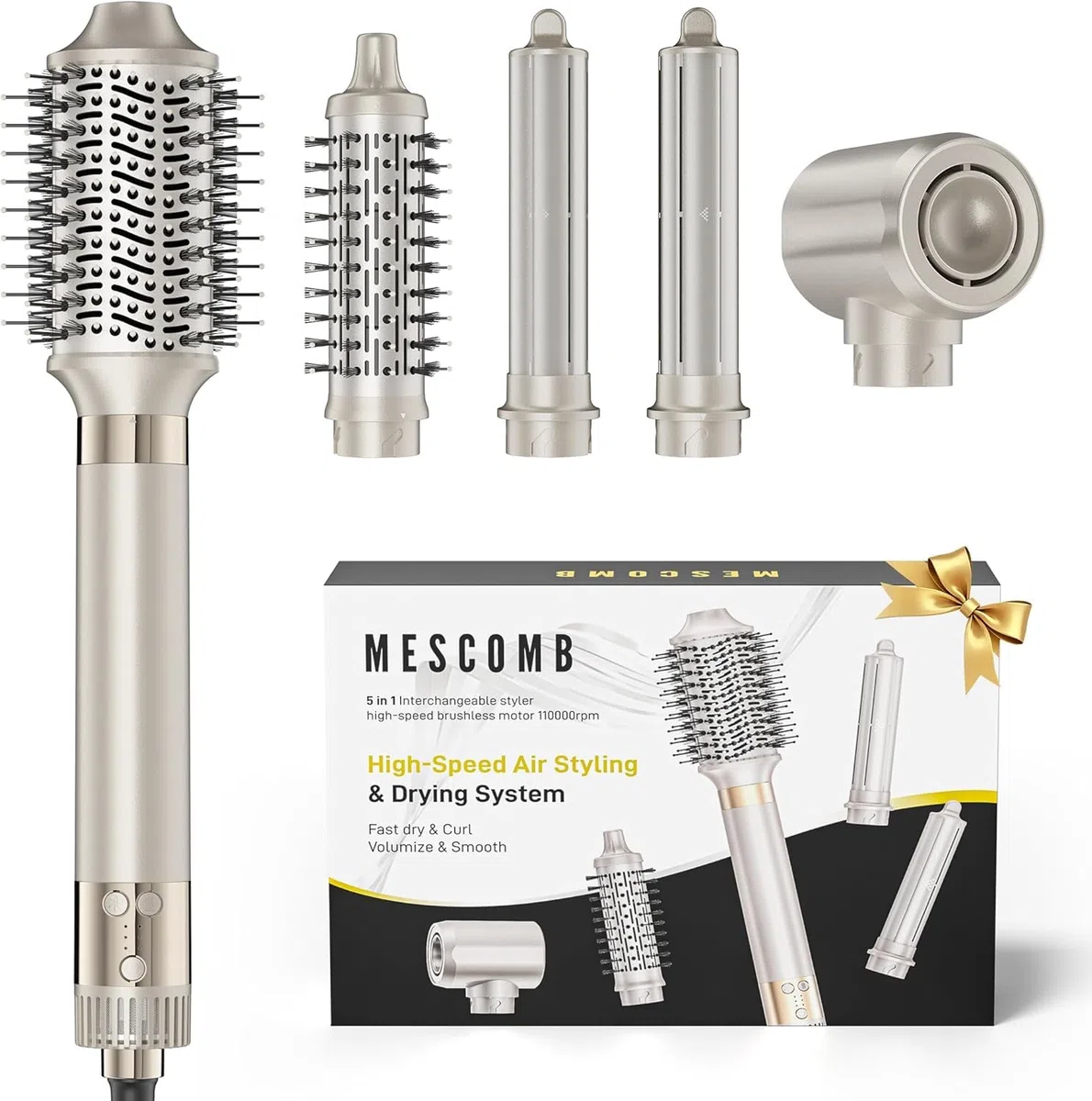 MESCOMB 5 in 1 Airstyler Hairstyler Hochgeschwindigkeit Rundbürstenföhn Auto-Wrap Lockenstab Schnelltrocknend Volumen Locken Glätten
