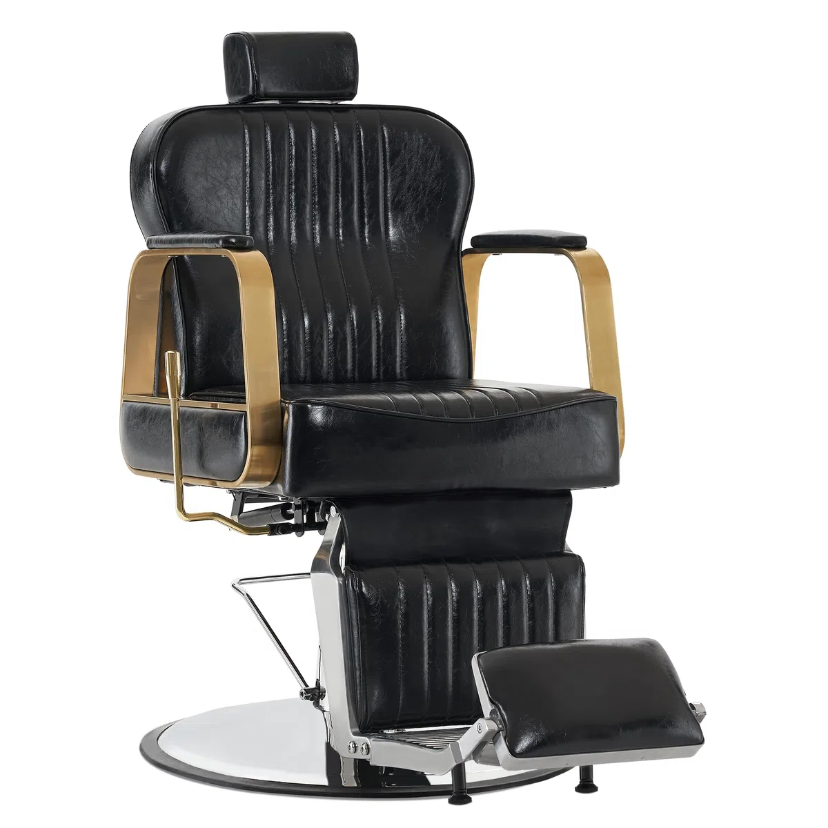 Barberpub Friseurstuhl Kippbar, 360° Drehbar & Höhenverstellbar, Retro mit Hydraulikpumpe, Kunstleder, Schwarz