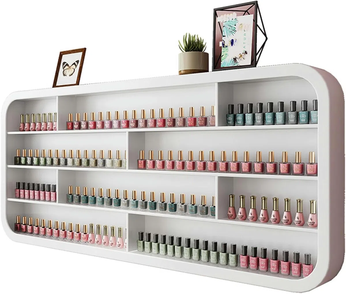 Wandmontiertes Nagellackregal Weiß, Holz Kosmetik Organizer für Parfüm und ätherische Öle, Stabiler Aufbewahrungsschrank für Salon & Bad