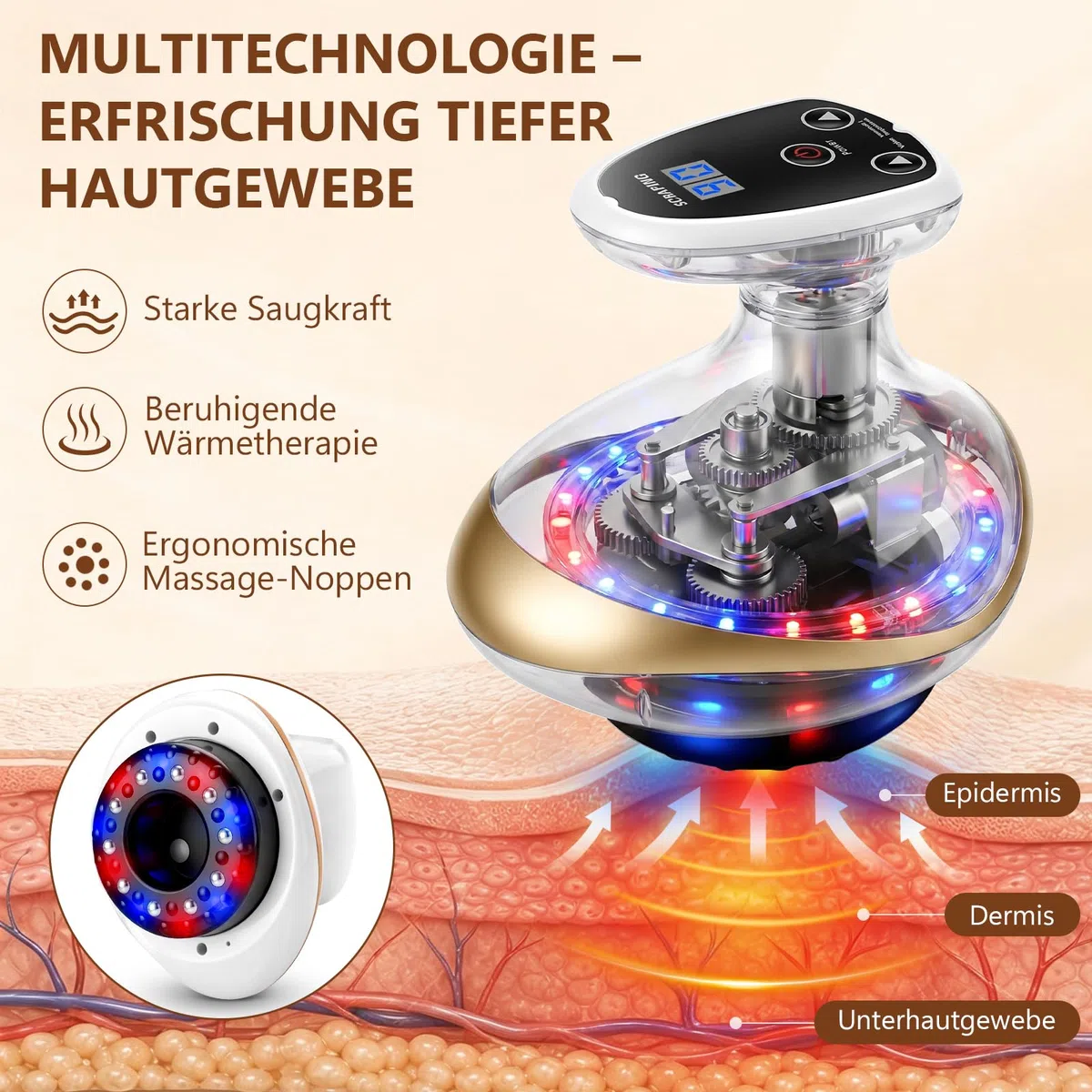Celluviaa Gerät – Cellulite Massager & Massagegerät,4-in-1Massagegerät mit Gua Sha elektrisch,Cellulite Massagegerät zur Hautstraffung und Durchblutung, Anti-Cellulite Massage für den gesamten Körper