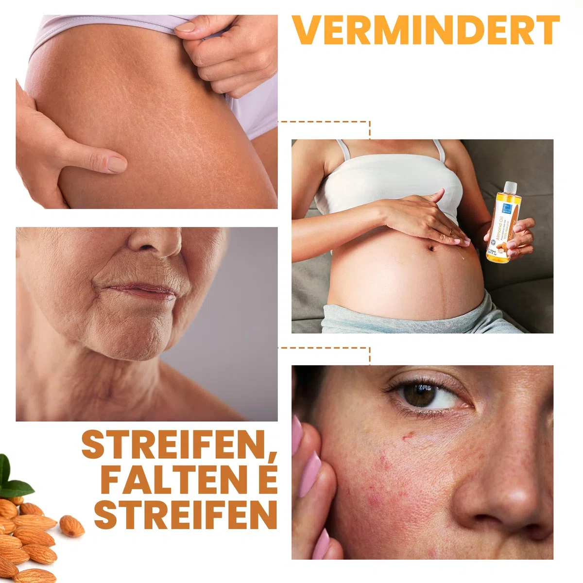 Bleu & Marine Bretania - Natürliches Mandelöl kaltgepresst 10000ml | Unraffiniert, GVO-frei | Schwangerschaftsstreifen-Vorbeugung | Make-up-Entferner | Haar-Reparatur, Orange