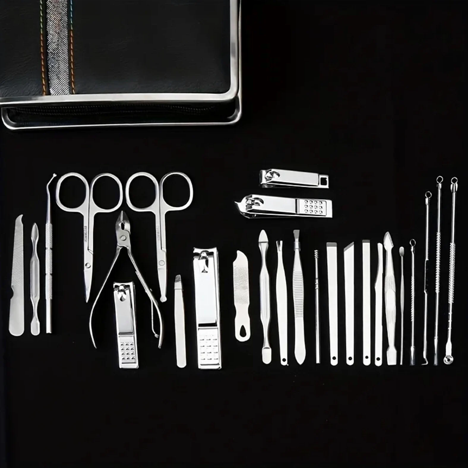Maniküre Set 26-teiliges Nagelknipser-Set aus Edelstahl for den Haushalt, Nagelschneider, Anzug mit Box, Trimmer, Pflege, Maniküre, Pediküre, Nagelwerkzeuge Nagelschere Set(Schwarz)