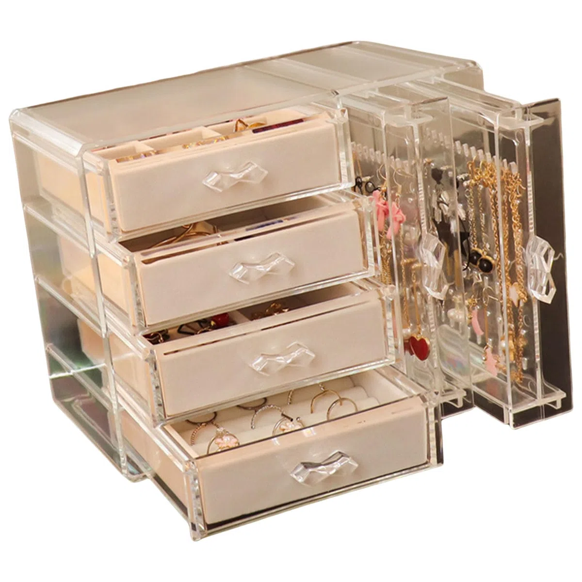 Mehrzweck Schmuck Aufbewahrungsbox mit 5 Schubladen, transparente Kunststoff Designs, tragbar für Ohrringe, Ringe und Armbänder, Ohrring Aufbewahrungsbox
