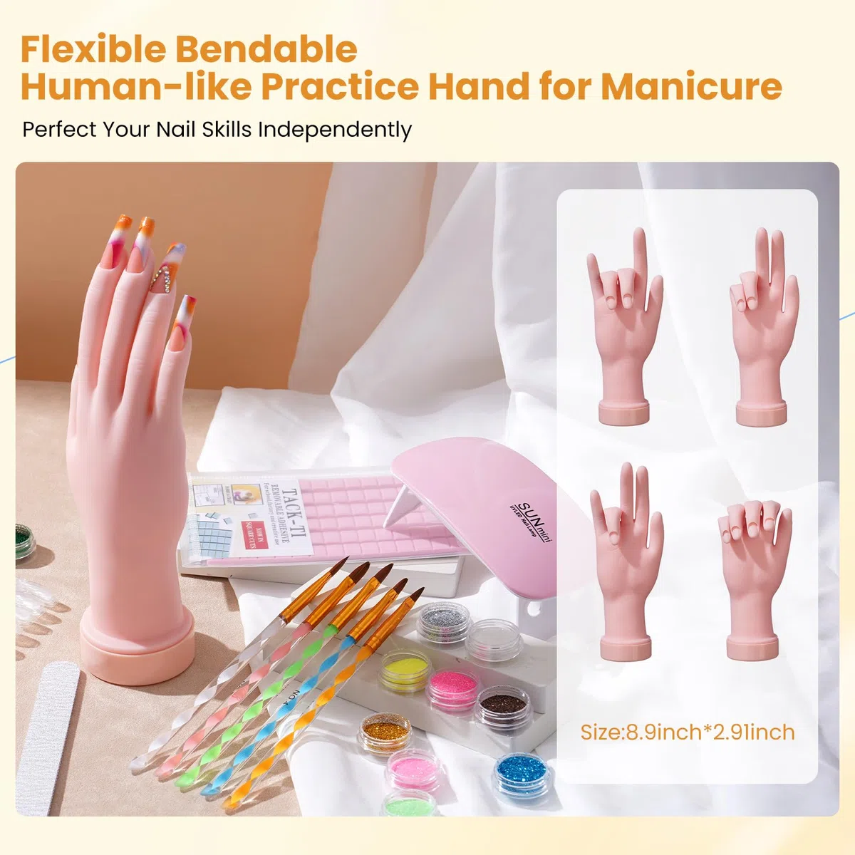 Yokilly Acryl Nagelset Starterset für Anfänger: Acryl Pulver Nails Nägel Starterset mit Acrylpulver für Nägel Übungshand UV Lampe Nagelfräser - Nägel Selber Machen Nagelstudio Set