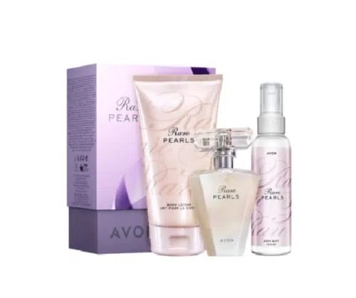Avon RARE PEARLS Geschenkset für Sie Eau de Parfum Spray/Bodylotion/Körperspray blumig/langanhaltend