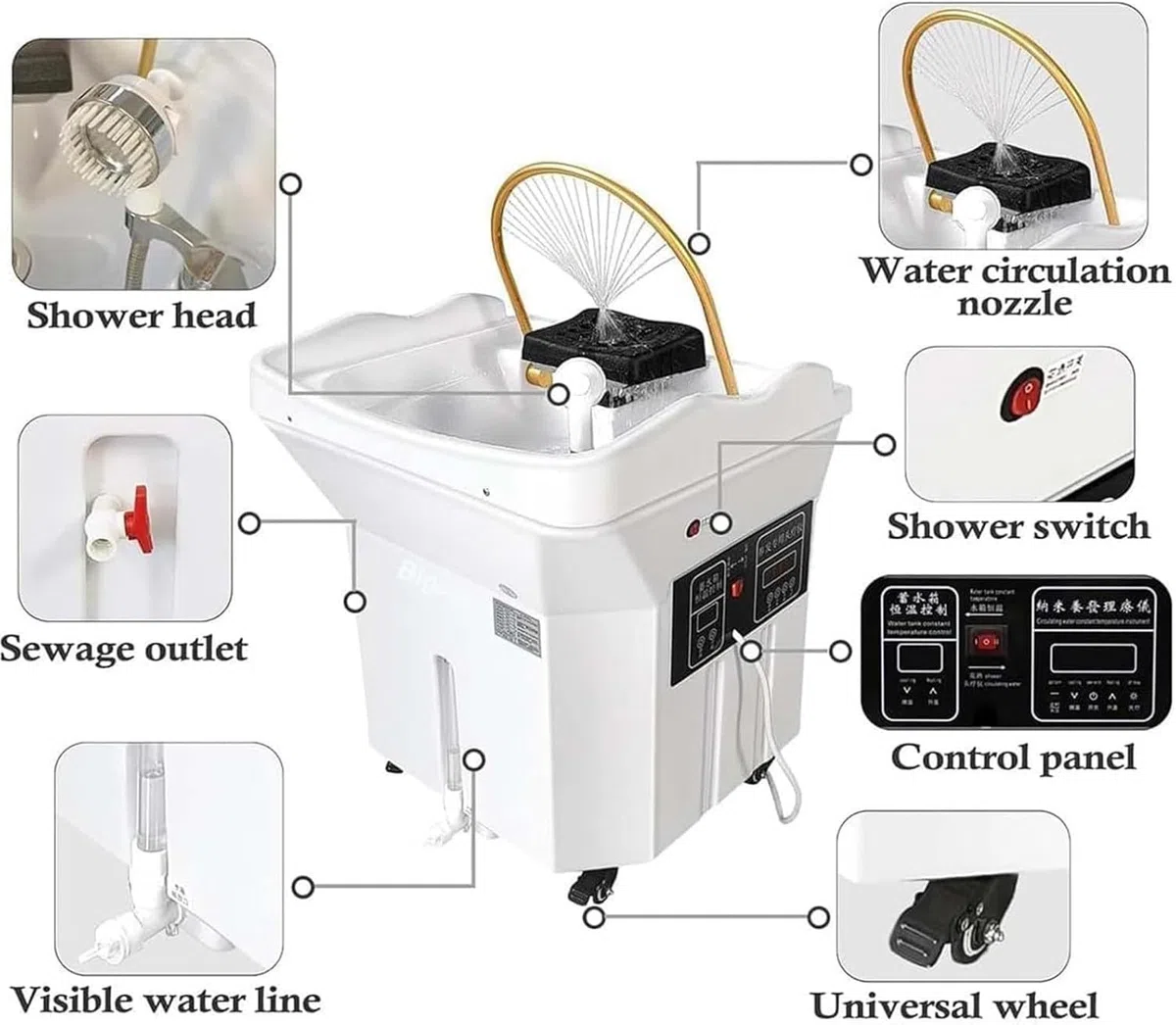 Mobiles Waschbecken-Head Spa Ausstattung Mit 60l Wassertank,Inklusive Begasungsmaschine Und Dampfhaube, Mobiles Waschbecken VerfüGt Mit 4 GeräUschloses Rad, Geeignet FüR Head Spas Und Friseursalons