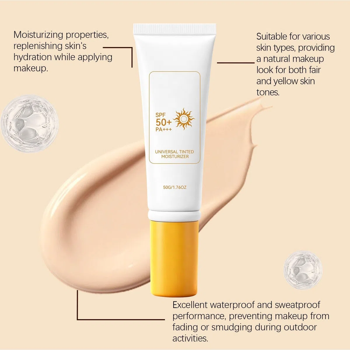 Getönte Sonnencreme fürs Gesicht, universelle getönte Feuchtigkeitscreme, feuchtigkeitsspendende, nicht fettende Sonnencreme mit Breitbandschutz, natürliches Finish (5pcs)