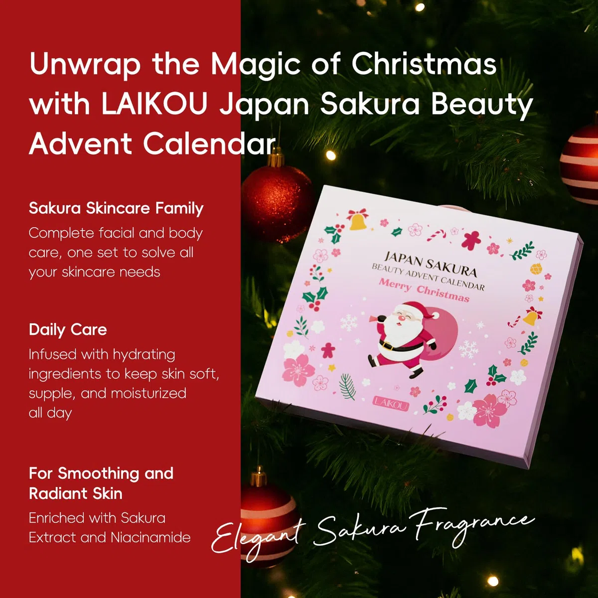 LAIKOU Beauty Adventskalender 2025 Frauen, 24-teiliges Sakura Gesichtspflege Set Damen, Weihnachtsgeschenk für Frauen Mädchen & Teenager