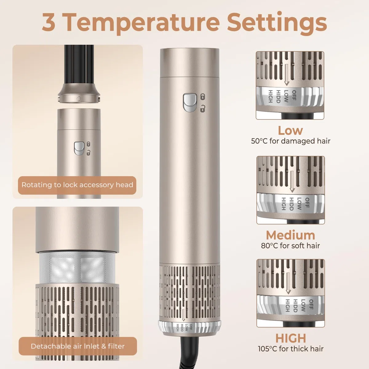 MogaWave Airstyler 6 in 1, Professioneller Hairstyler 1000w Föhnbürste, 30mm Air Lockenstab Keine Hitzeschäden, Ionen Haarstyler Rundbürstenföhn für Haar Volumen,Trocknen,Glätten