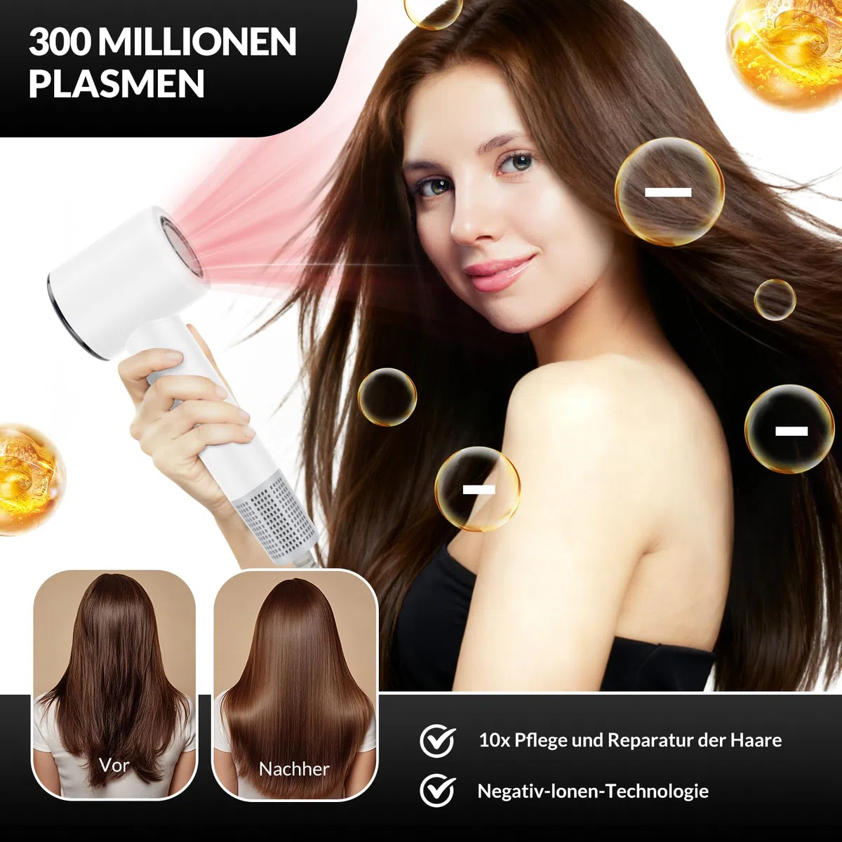 Föhn mit Diffusor, Ionen Reisefön Haartrockner, 1600W mit 110.000 U/min Motor für Leise Schnelles Trocknen, Klein Leicht Fön, mit Stylingdüse, für Damen Herren, Professioneller Salon-Föhn für Zuhause