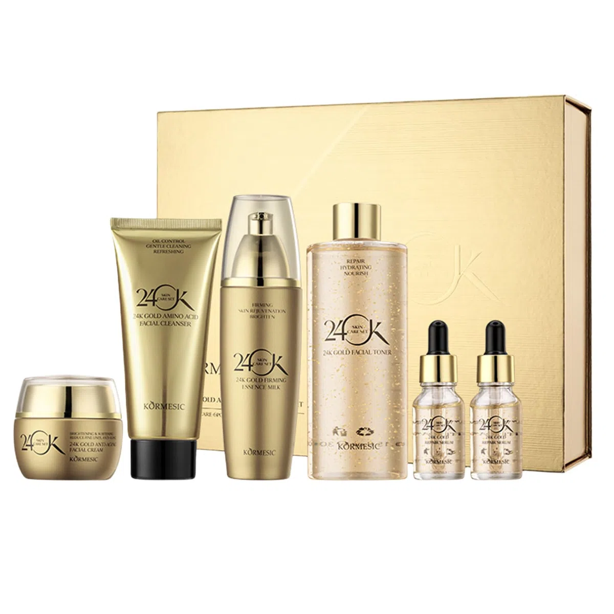 24K Gold Hautpflege Set 6-teilig: Anti-Aging Hautpflege Kit für Frauen - Gesichtsreiniger, Gesichtsserum, Augencreme, Essenzmilch, Toner