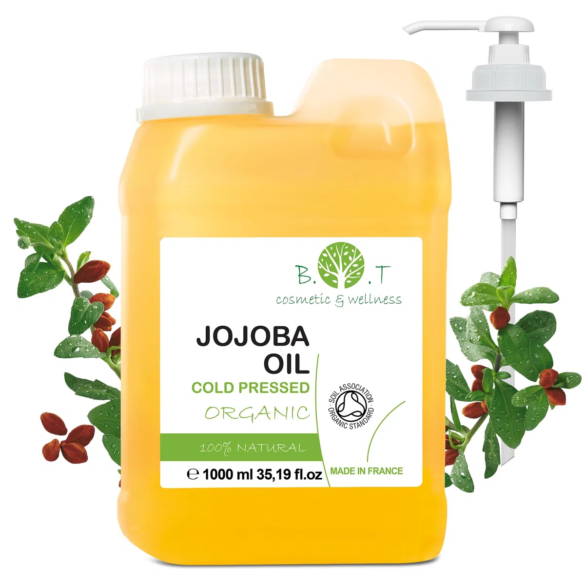 Jojobaöl - Bio Rein Kaltgepresst, Gesichtsöl, Körperöl, Massageöl, Bart, Haar Öl, Wimpern Haut Öl, Lippen Kopfhaut Öl, Nägel Öl, Öl für die Augenpartie, Wasserfester Make-up-Entferner - 1000 ml