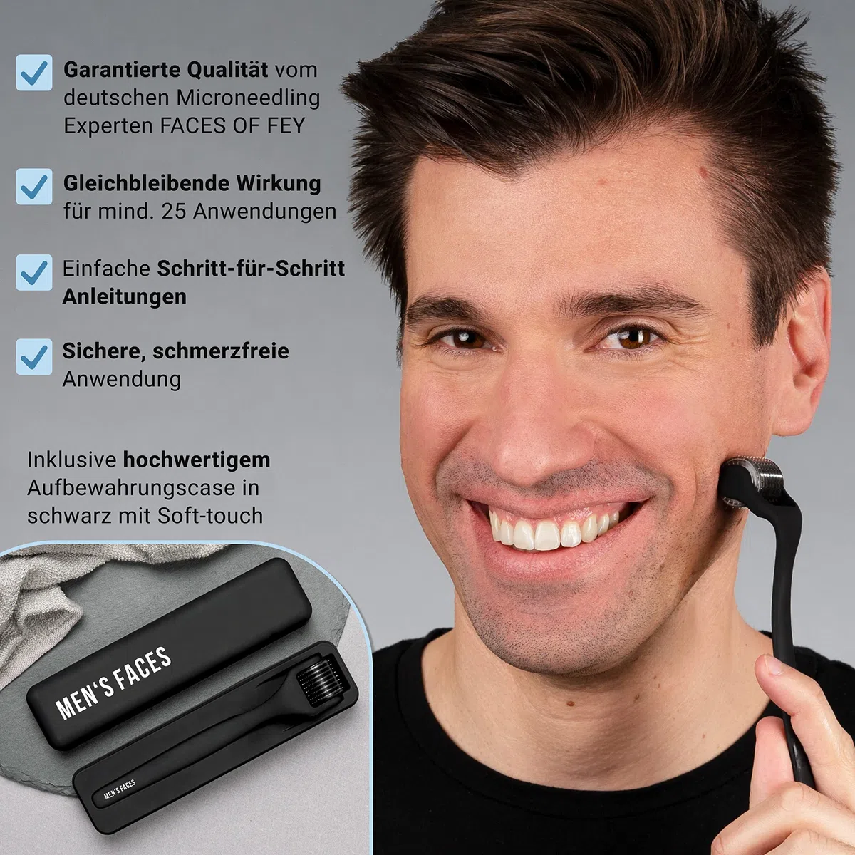 Bartroller 192 ECHTE Nadeln Dermaroller 0,5mm für Männer Bartwuchs & Haarwachstum beschleunigen