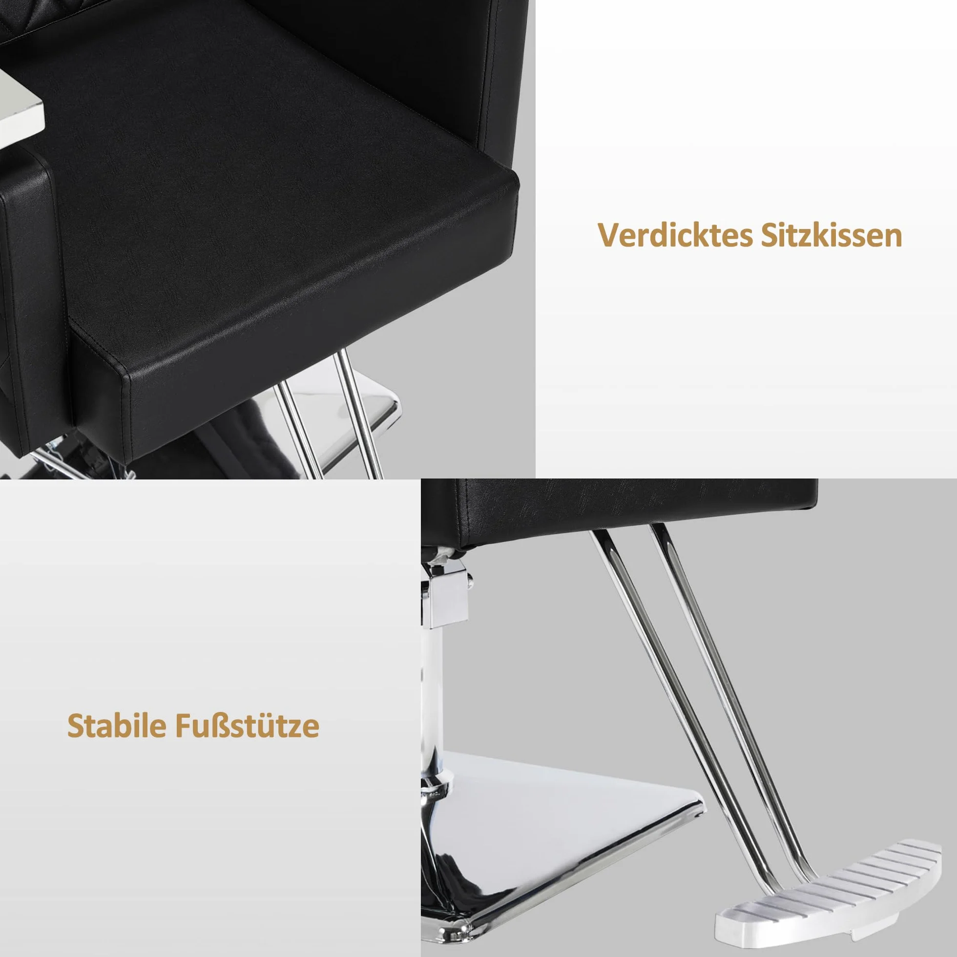 Barberpub Friseurstuhl mit Kopfstütze Kippbar Hydraulikpumpe 360° Drehbar Höhenverstellbar PVC Kunstleder Schwarz