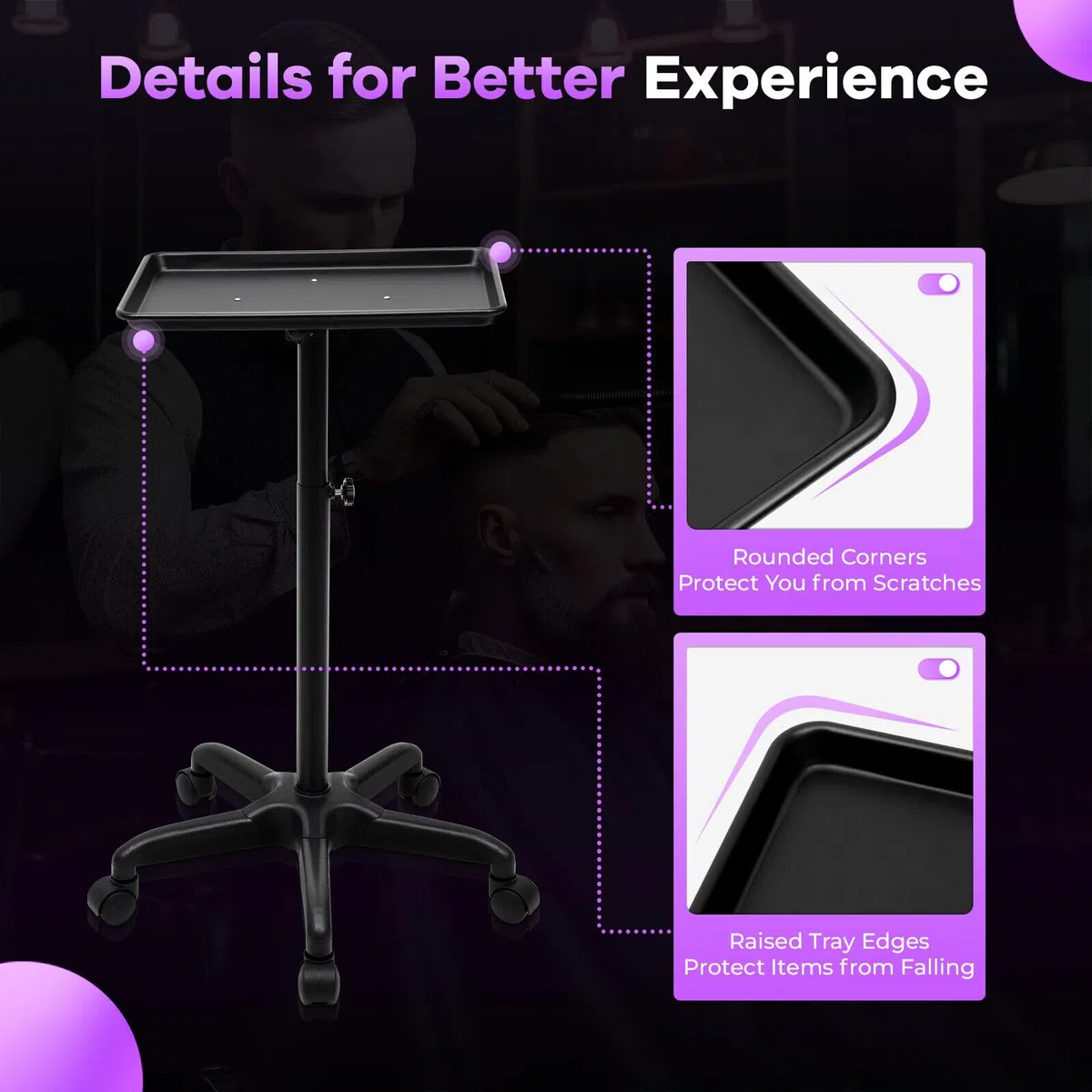 Tattoo-Tablett-Salonwagen, rollendes Salon-Tablett, Aluminium-Trolley, höhenverstellbar (Schwarz)
