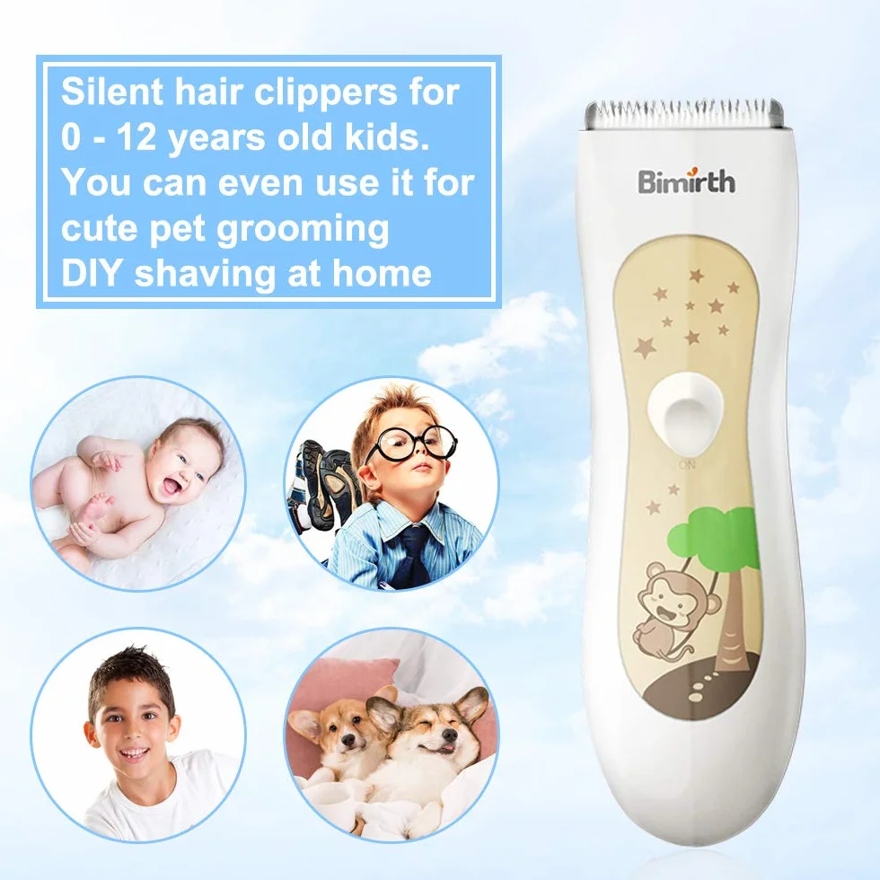 Bimirth Kinder Haarschneidemaschine, Leise Baby Haarschneider, USB Wiederaufladbare Haartrimmer für Baby mit Aufbewahrungstasche, Wasserdicht, 3 Führungskämme