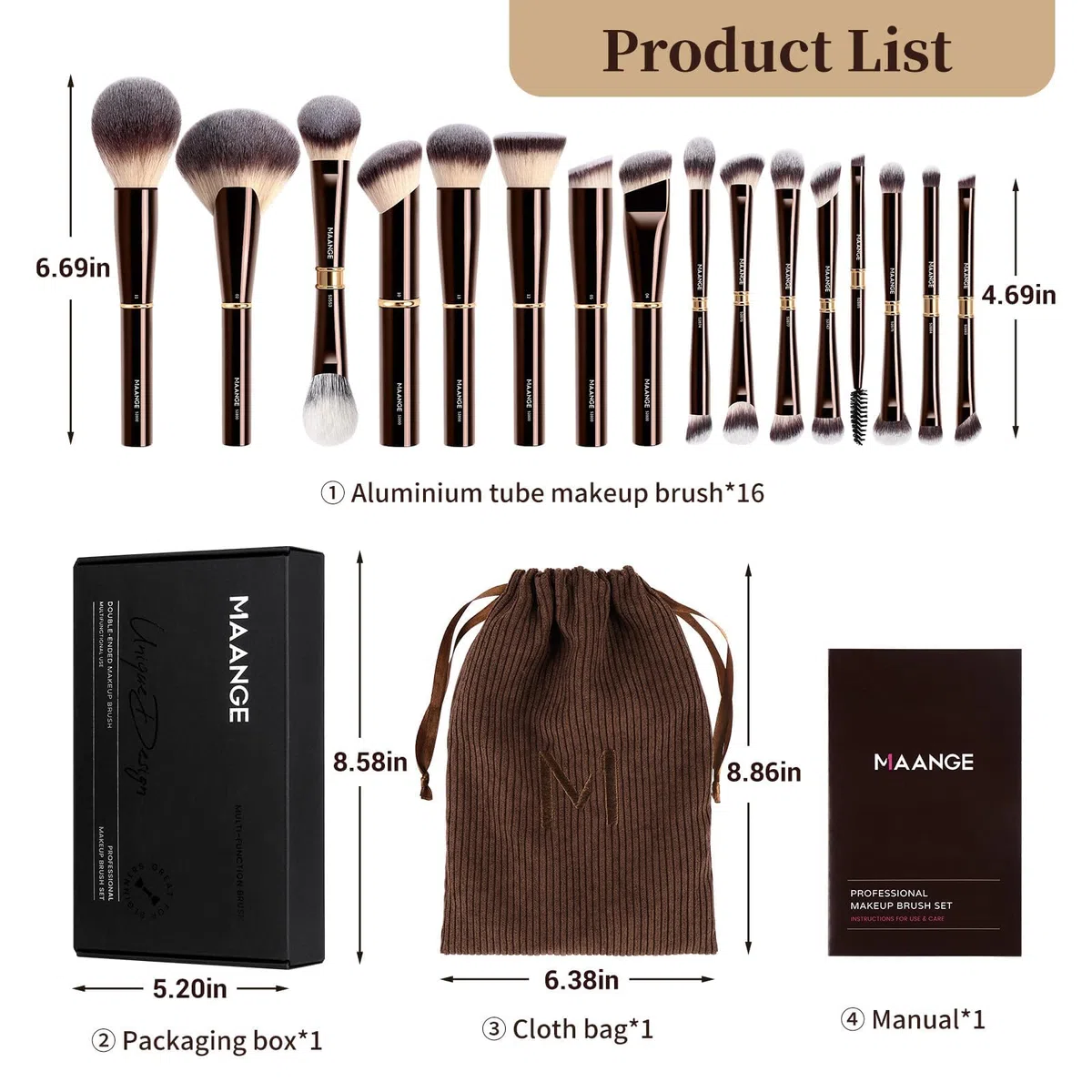 MAANGE Pinselset Make Up Pinsel Set, 16 Schminkpinsel, 25-in-1 Duo-End Make up Pinsel Für Foundation Puder Lidschatten Concealer Blush