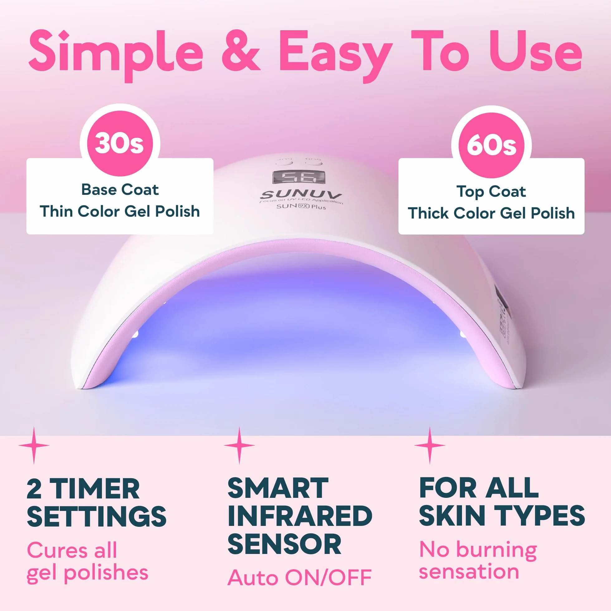 SUNUV Nageltrockner LED UV, Lampe für Gelnägel, UV LED Nagellampe 30s/60s Timer, Infrarot Sensor, LCD Display, Geeignet für alle Gel, für Maniküre/Pediküre Nail Art zu Hause und Salon