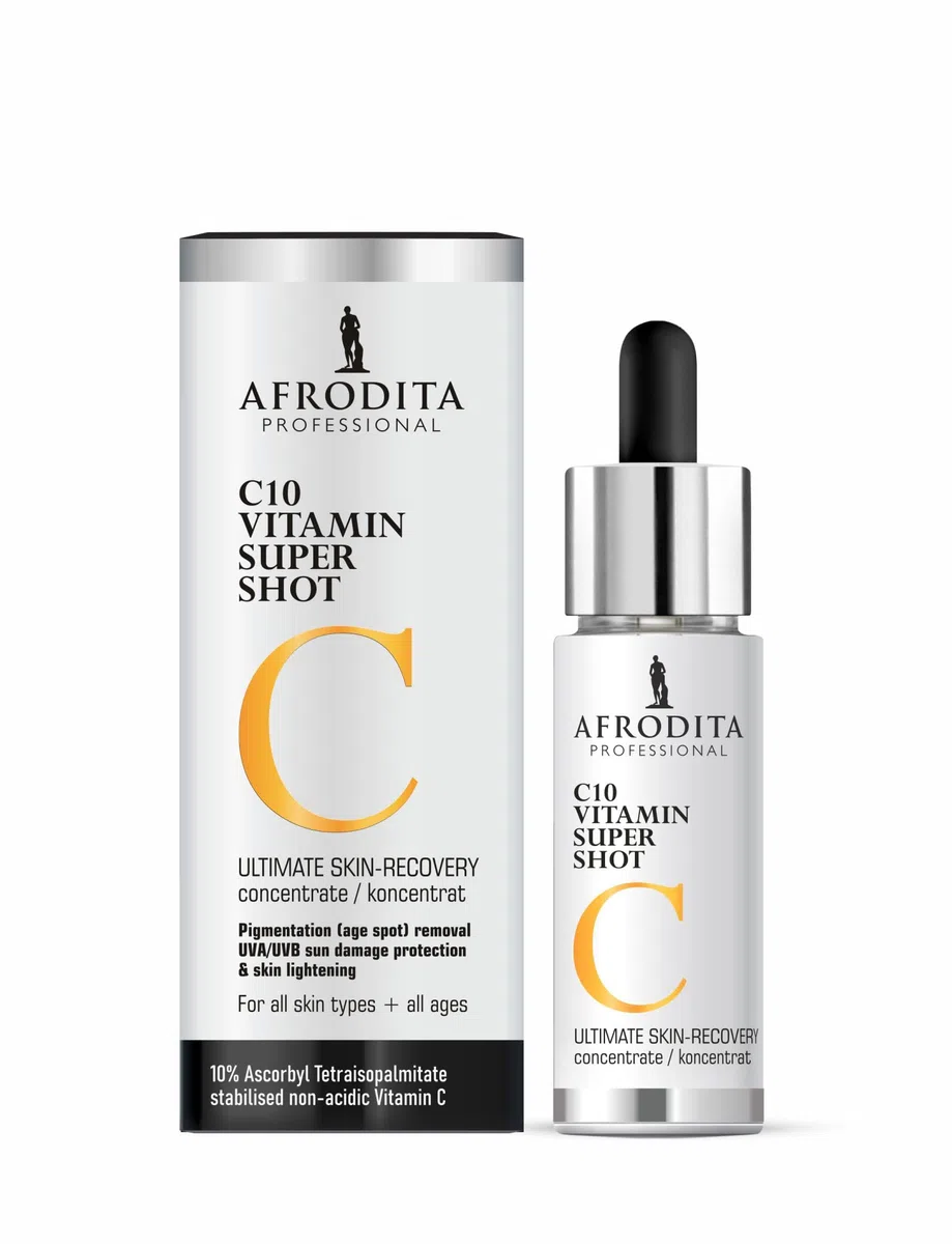 Afrodita Professional C10 Vitamin Super Shot Serum | 10% stabilisiertes Vitamin C Gesichtsserum gegen Pigmentflecken | Aufhellendes Anti-Aging Serum mit Glow-Effekt für alle Hauttypen 30 ml