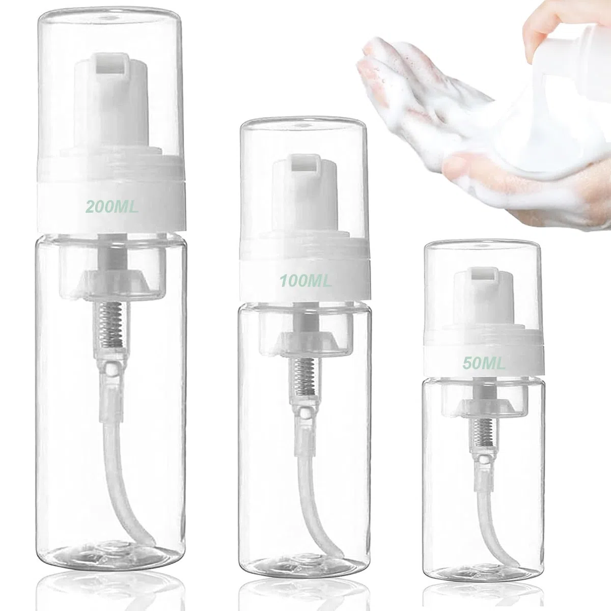 Reise Schaumspender 50ml 100ml 200ml, 3 Stück Kunststoff Pumpflasche Seifenspender Schaum Pumpe Flasche