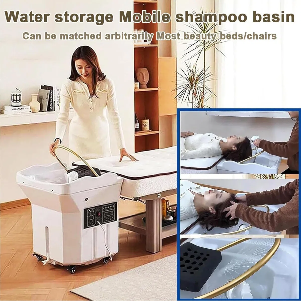 Mobiles Waschbecken-Head Spa Ausstattung Mit 60l Wassertank,Inklusive Begasungsmaschine Und Dampfhaube, Mobiles Waschbecken VerfüGt Mit 4 GeräUschloses Rad, Geeignet FüR Head Spas Und Friseursalons