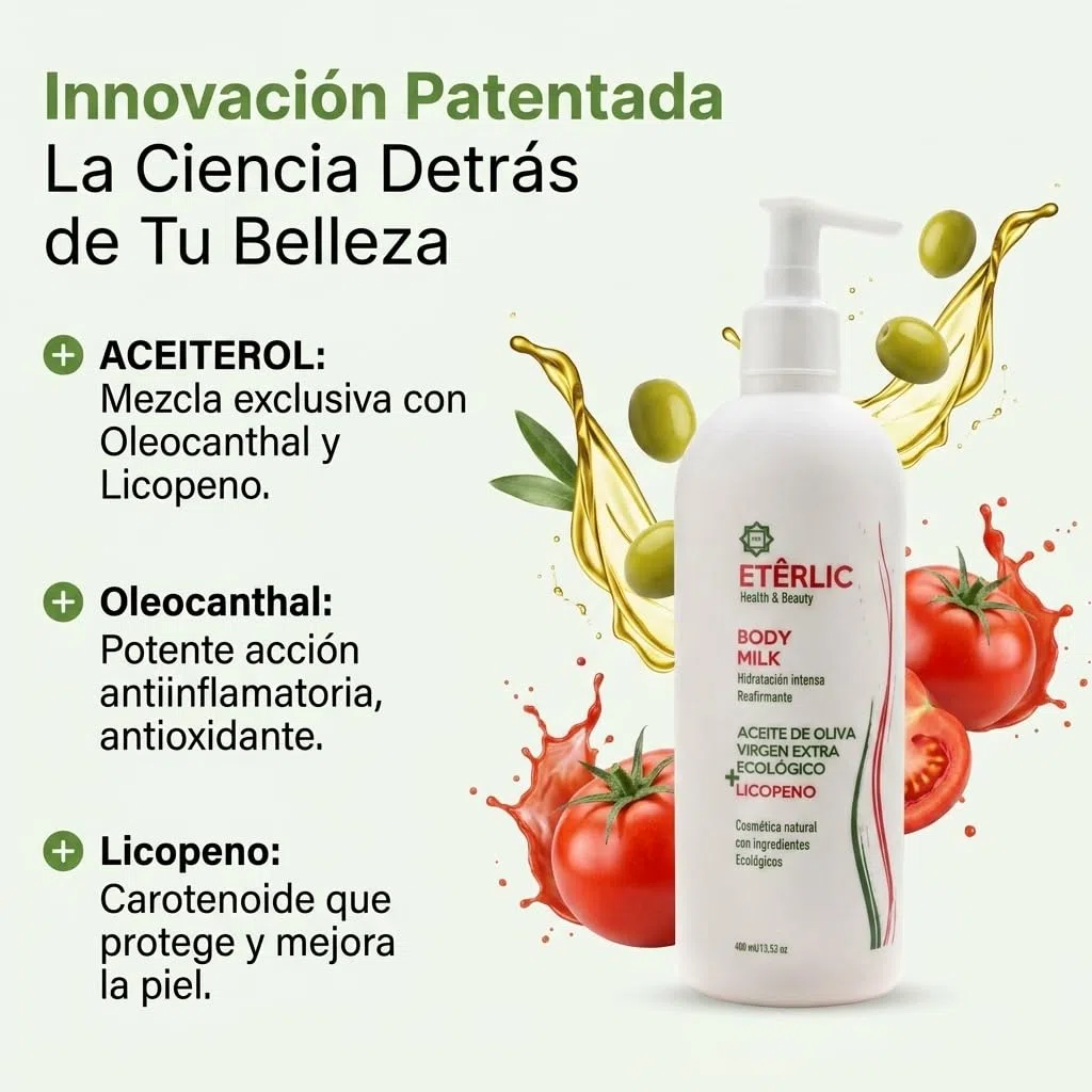 ETÊRLIC Body Milk 400ml Distrofarma – Kosmezeut­ische Körpermilch mit patentiertem ACEITEROL, Bio-Olivenöl und Centella Asiatica – Entzündungshemmend, Antioxidativ und Straffend für Reife, Trockene un