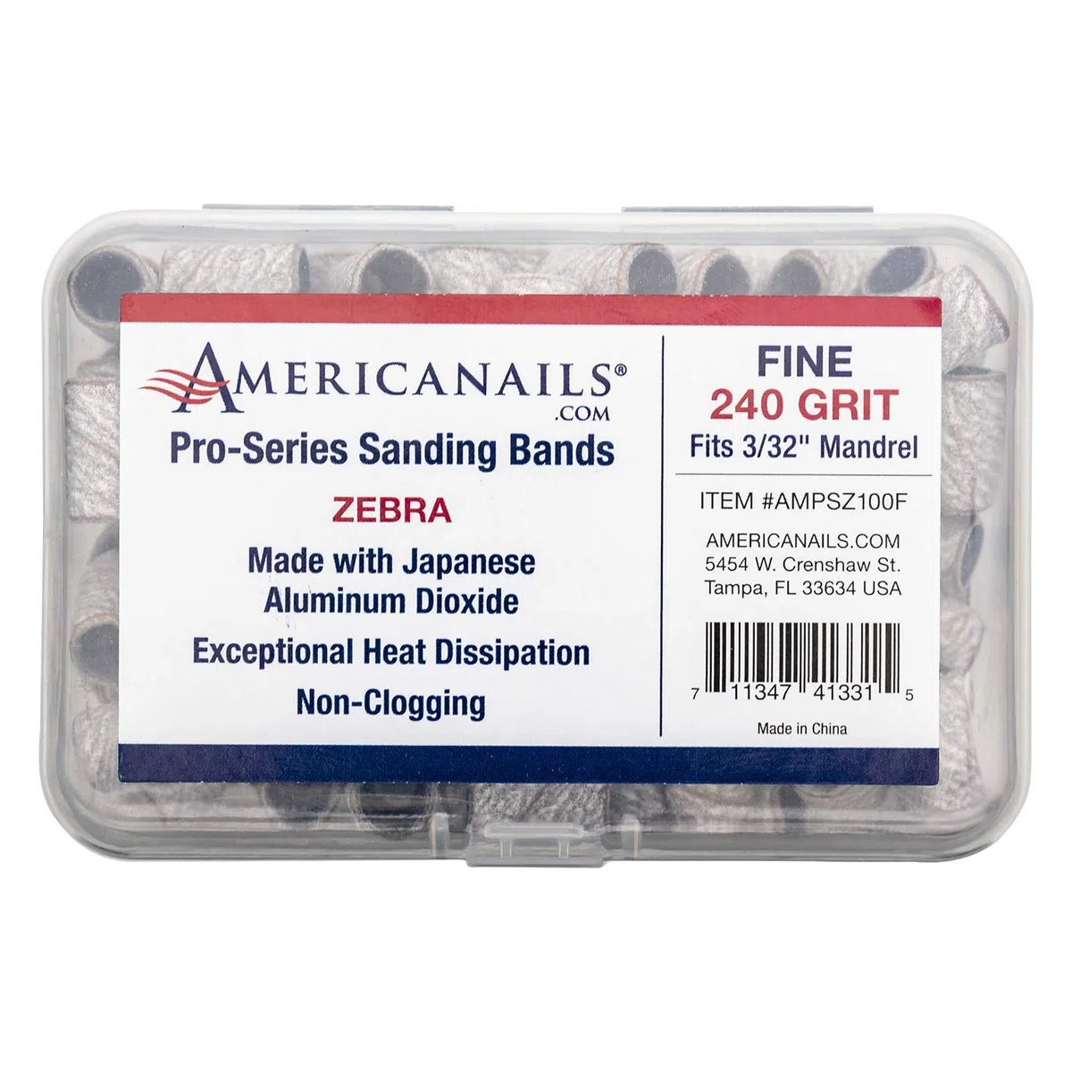 Americanails Pro-Serie Zebra Professionelle Schleifbänder für Acryl-Nagelfeilen-Bohrer, E-File Schleifbohrer-Set, Nagelpolitur und Feilen Werkzeuge – 100 Stück, feine Körnung 240