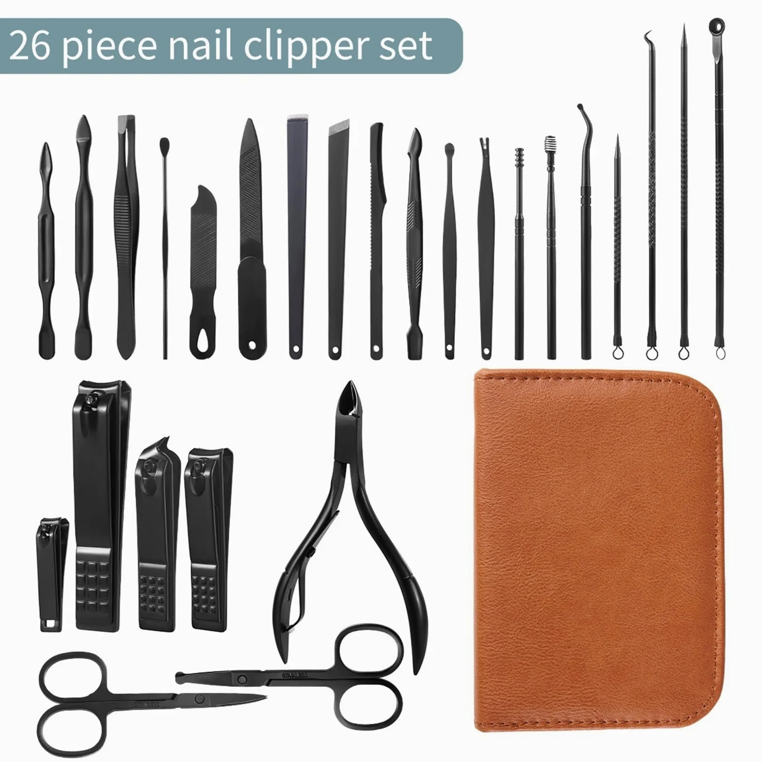 Maniküre Set Nailart-Set, professionelles Nagelknipser-Set – 26-teiliges Maniküre-Set aus Edelstahl, Nagelpflege-Tools mit luxuriöser Reisetasche Nagelknipser(Blue)