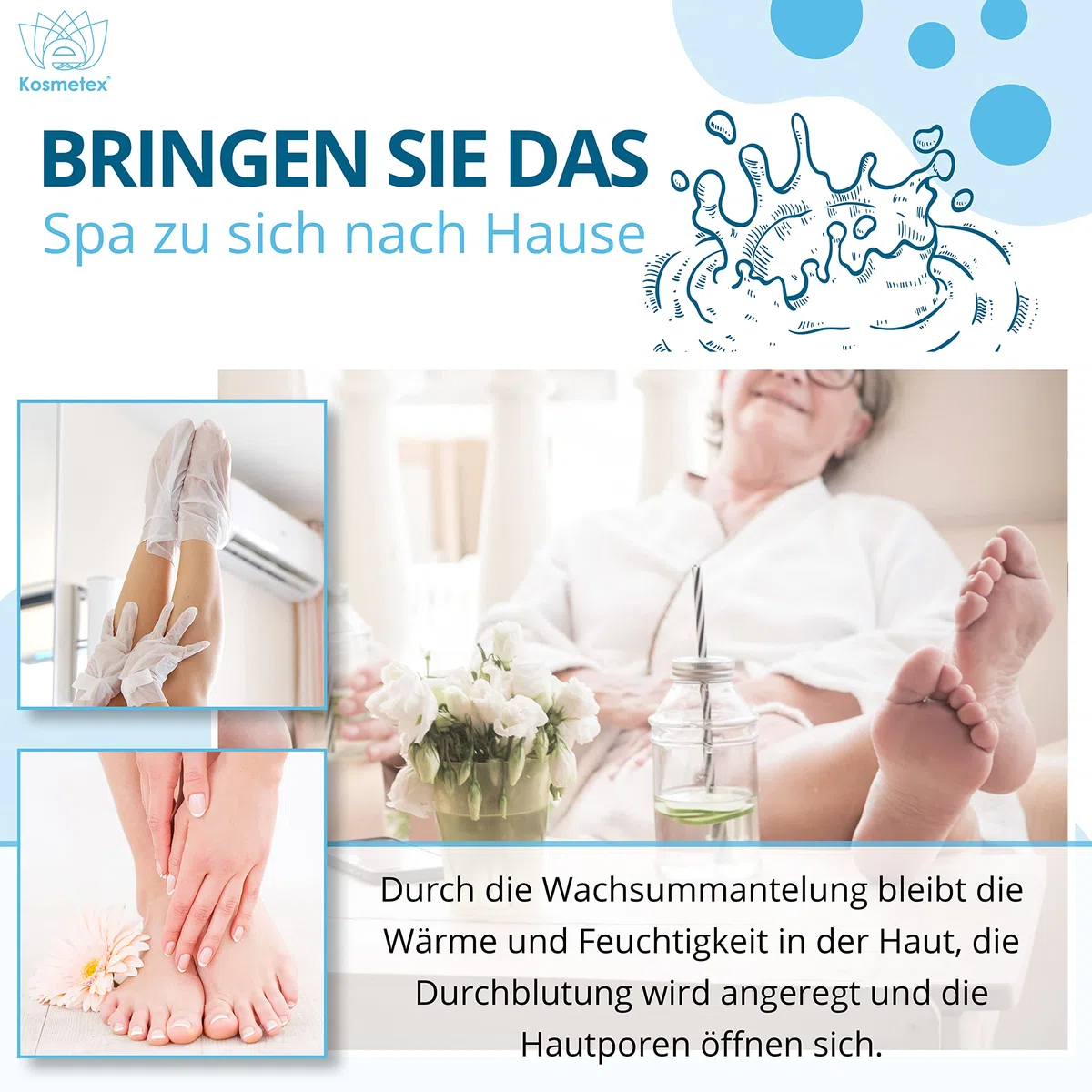 Kosmetex Paraffin-Bad Neutral – Wärmebad für Hände + Füße – Wohlbehagen für Gelenke – Geeignet für Ergotherapie und Physiotherapie – Parfümfrei – Wachsblock (10x 500ml)