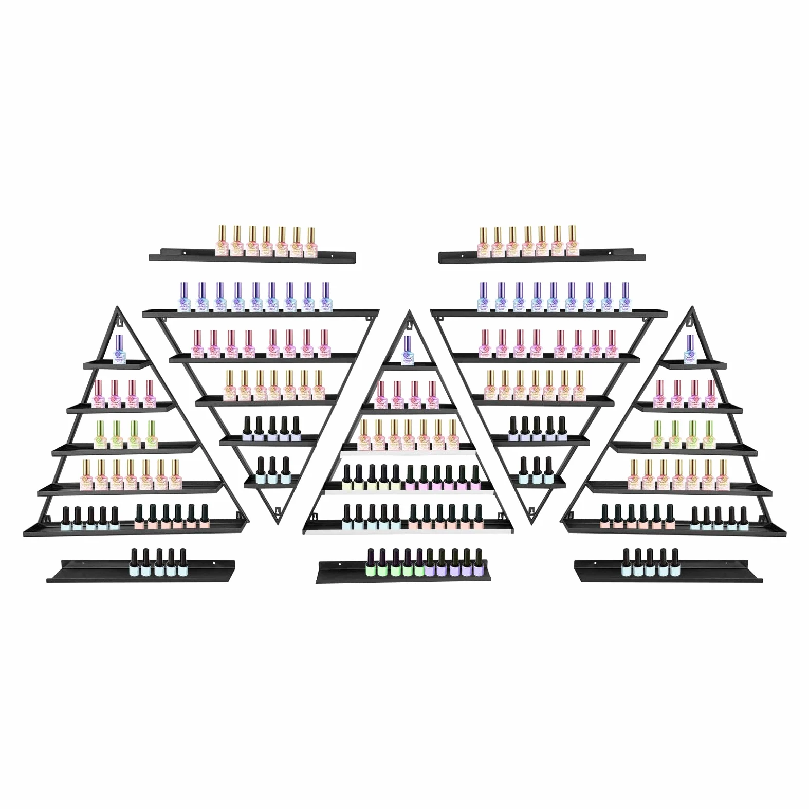 10 Stück Dreieckiges Nagellackregal, 5 Etagen Metal Nagellack-Wandregal, Wandmontiert Nagellack Kosmetik Display-Ständer für Geschäfte, Nagelstudios, Beauty-Shops (Schwarz)