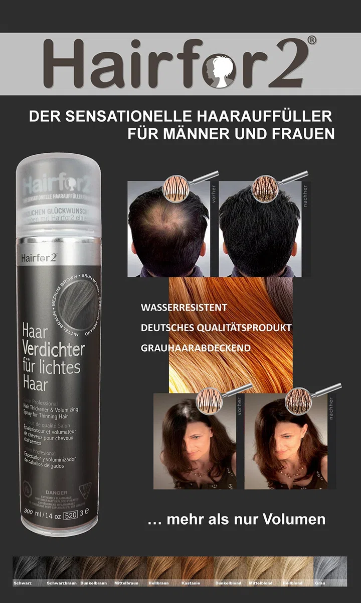 Hairfor2 Haarverdichtungsspray gegen lichtes Haar | Haarpuder | Streuhaar | Haarauffüller | Haarausfall | Haarverdichter (300ml, Mittelblond)