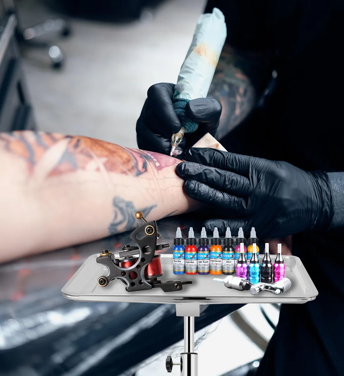 Salon-Tablett, extra großes Tattoo-Tablett, Premium-Edelstahl-Tablett, Wagen für Klinik, Spa, Zahnärzte, rollende Friseure, Mayo-Ständer mit Bremsrädern