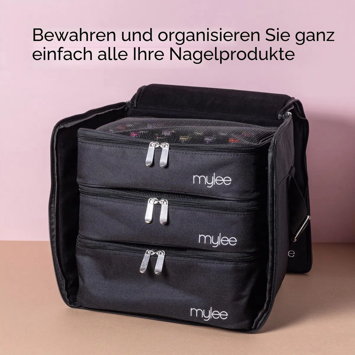 MYLEE Kit Case –Nagellackaufbewahrung, Nagellacketui, Nagellack-Organizer | Nagellackhalter, Nagellack-Set, Tragetasche, Schaumstoffeinsatz, Zubehör, für 84 Flaschen