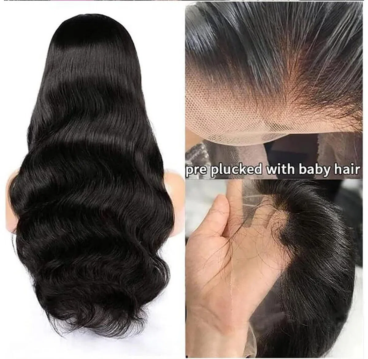 Echthaar Perücke Damen Human Hair Wig 13X4 Transparent Lace Natural Black Body Wave 18 Zoll
