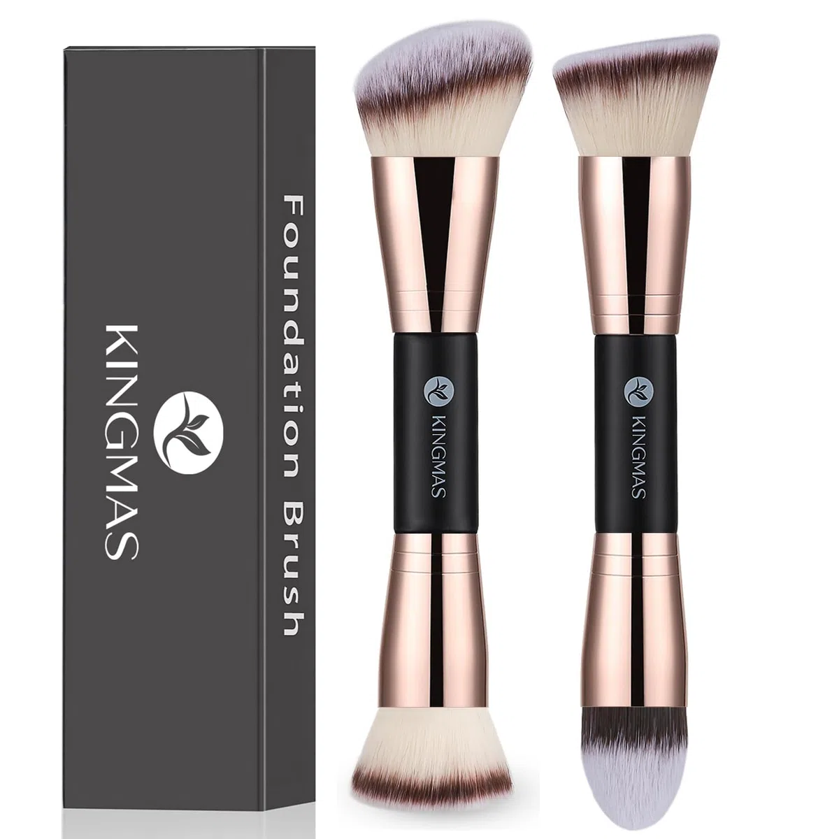 KINGMAS 2 Stücke Foundation Make-up Pinsel, Premium Kabuki Pinsel, Doppelendiger Konturpinsel zum Verblenden von flüssigem Puder, Concealer, Creme, Rouge, Make-up-Pinsel