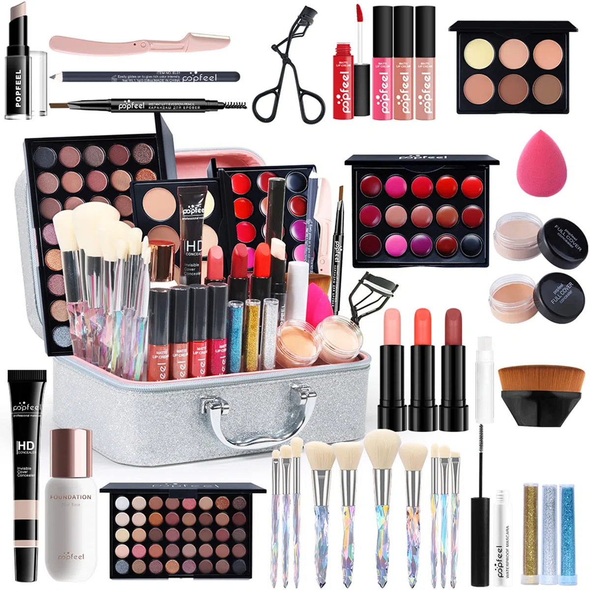 RoseFlower schminkset frauen, Professionelles Make-up-Set Teenager Mädchen Schminkkoffer Kosmetische Makeup Paletten Lidschatten Vollgesichts Schminke Geschenkset mit Tragbare Reise #3