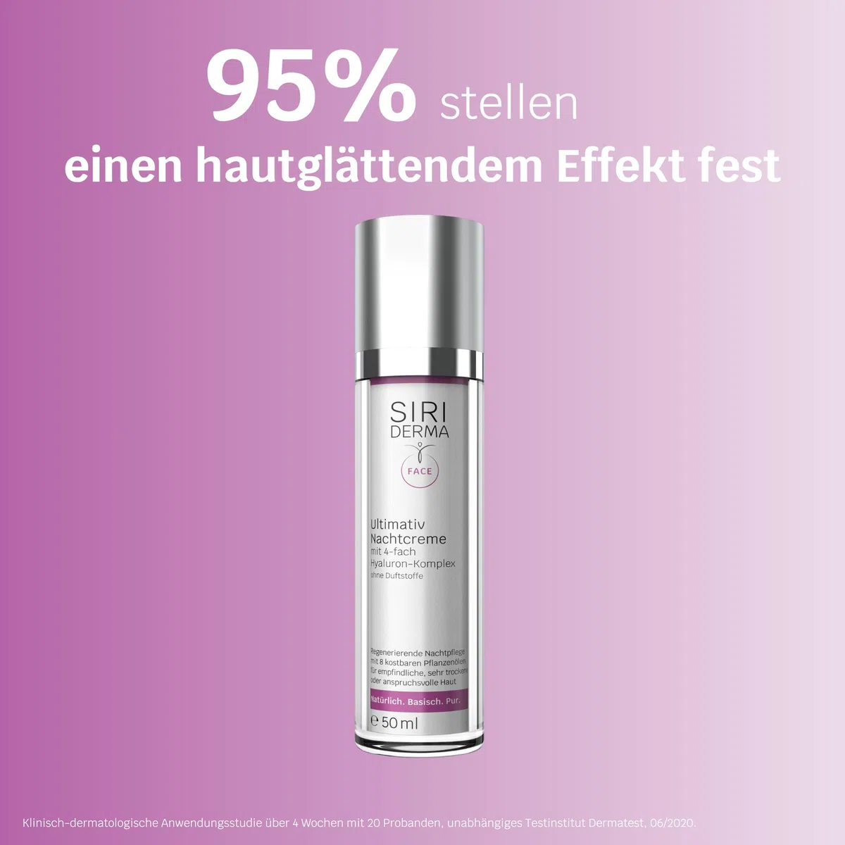 SIRIDERMA Ultimativ Nachtcreme | Basische Anti-Aging Gesichtscreme | Hyaluron und 8 Pflanzenöle | Vegan (ohne Parfum, 50 ml)