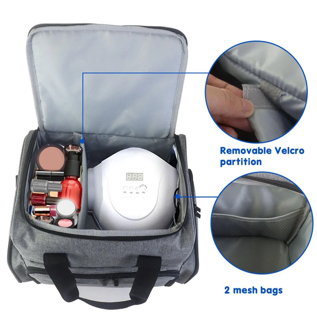 Reise Organizer für Nagellack mit Herausnehmbaren Taschen, GRAU