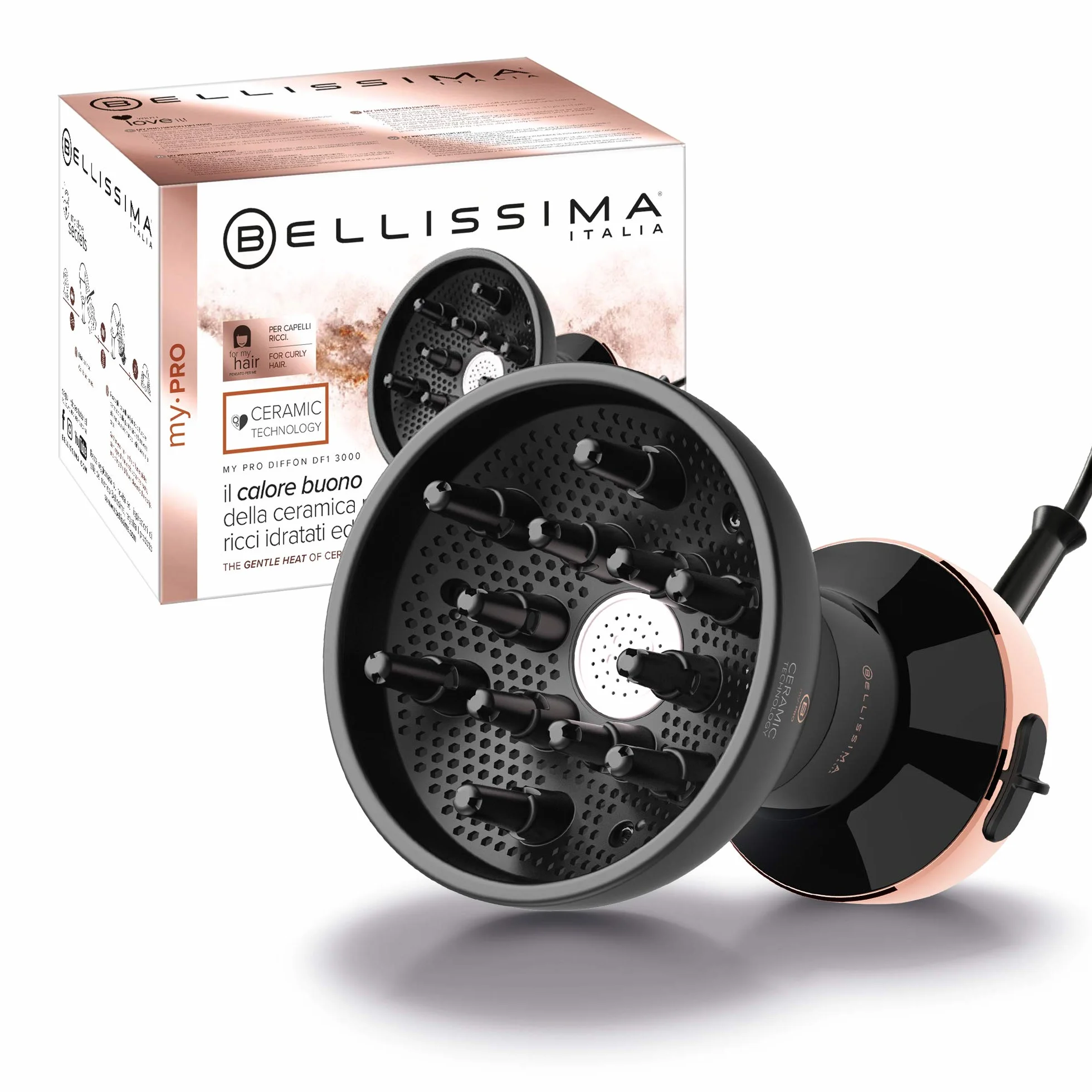 BELLISSIMA My Pro Diffon Ceramic DF1 3000, Heißluftdiffusor für lockiges Haar, Keramiktechnologie, 700 W, 2 Luft/Temperatur-Kombinationen, ohne Kraus-Effekt