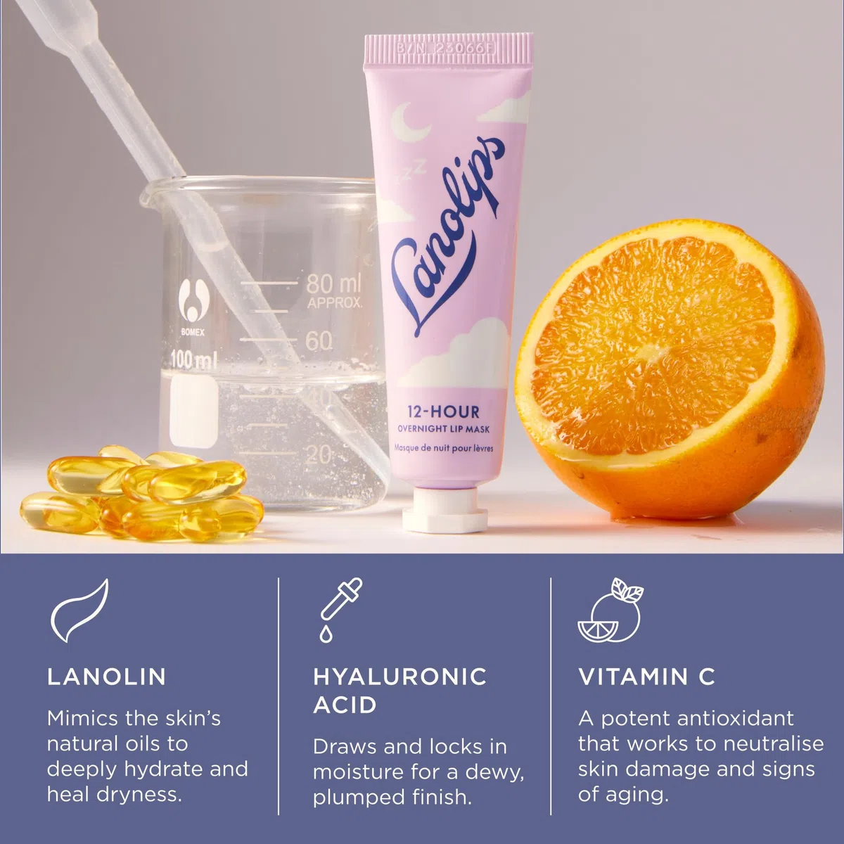 12-Stunden-Übernachtungs-Lippenmaske, reichhaltige Lippen-Feuchtigkeitscreme mit Hyaluronsäure, Vitamin C und Ceramiden, stellt die Lippen wieder her, erweicht und füllt sie auf, während Sie schlafen