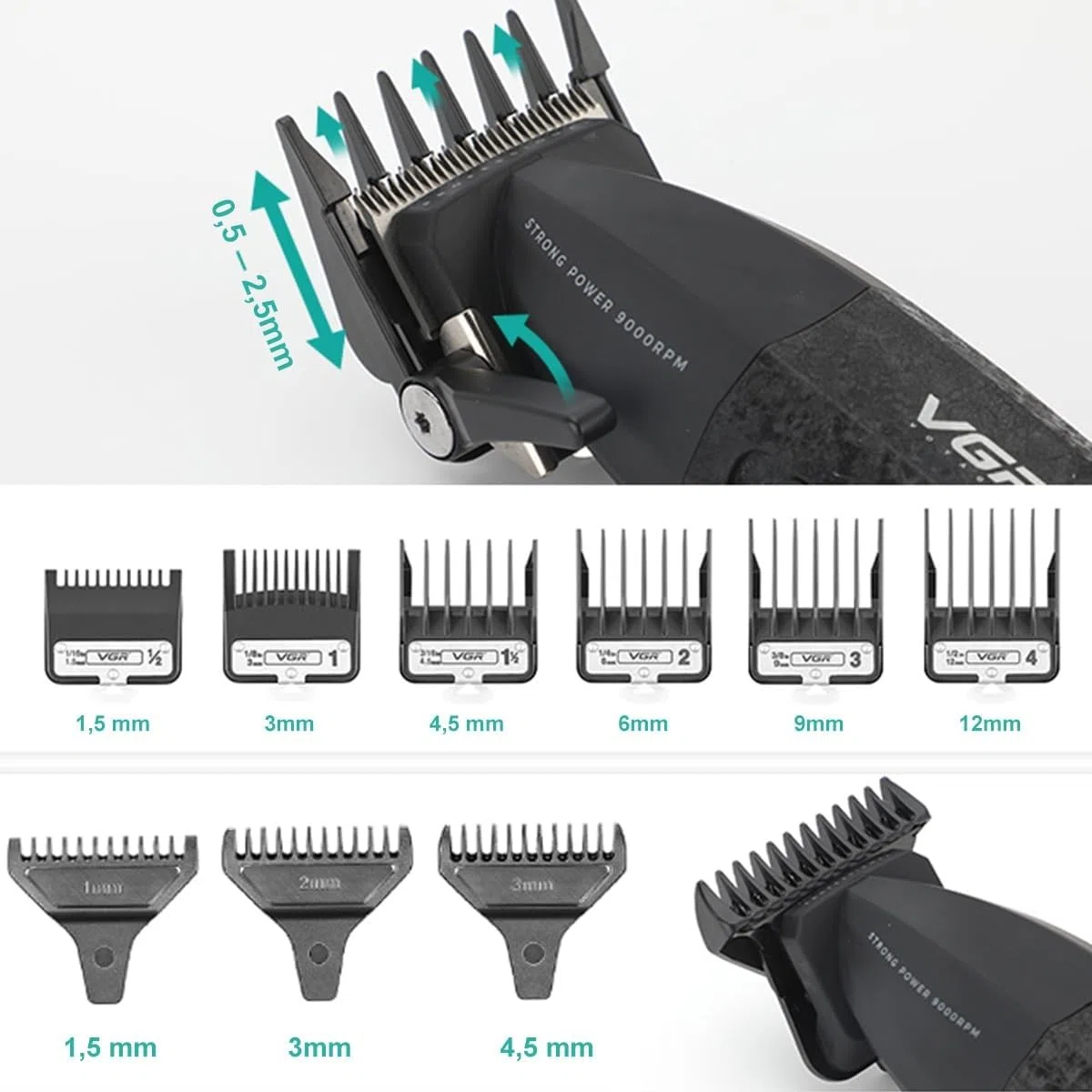 VGR 640 S3 3 IN 1 Haarschneidemaschine für Herren, Profi Haarschneider Haartrimmer und Folienrasierer Set, Kabellose Friseur Set mit LED-Anzeige für den Friseur- und Heimgebrauch, Schwarz