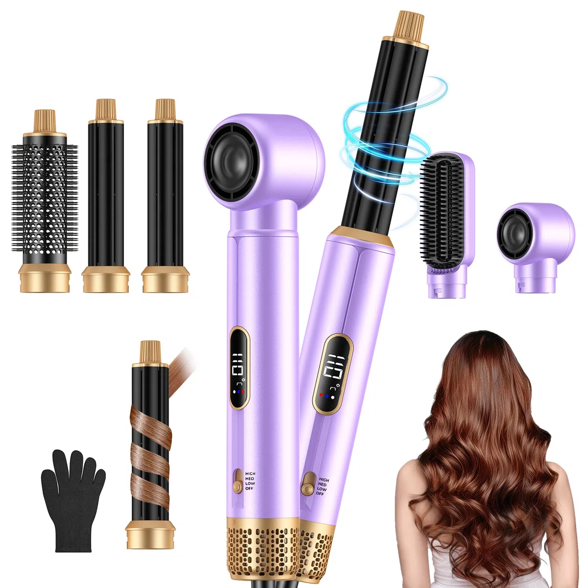 Neue Airstyler 5 in 1 Föhnbürste Set, Ionen Hairstyler mit 30mm Warmluft-Lockenstab | 1000W Haartrockner für Volumen, Trocknen, Glätten & Locken | 3 Temperaturstufen (50°C-105°C) für Alle Haartypen