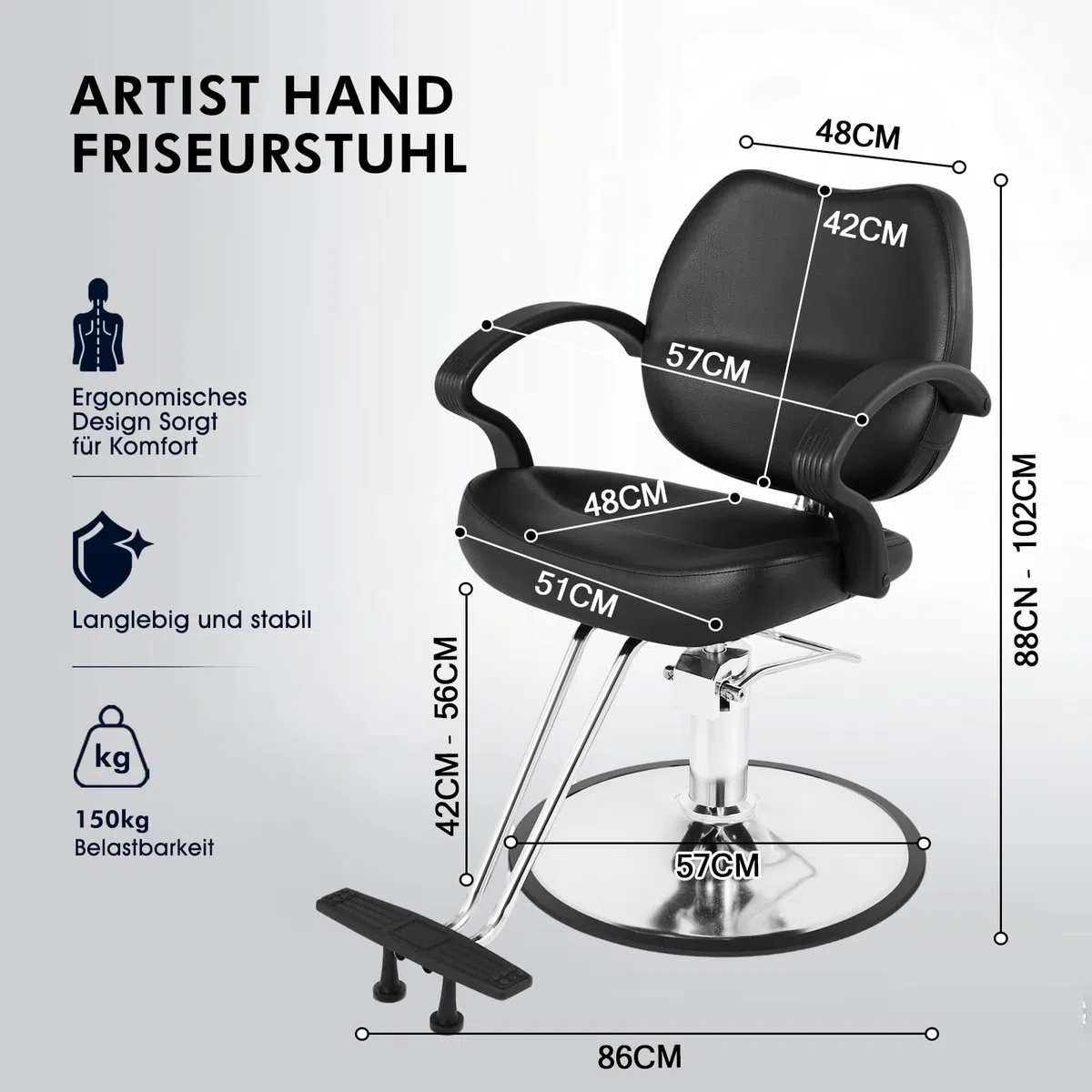 Artist Hand Friseurstuhl Hydraulischer Barberstuhl 360° Drehbar Höhenverstellbar Fußstütze Salon Barbershop