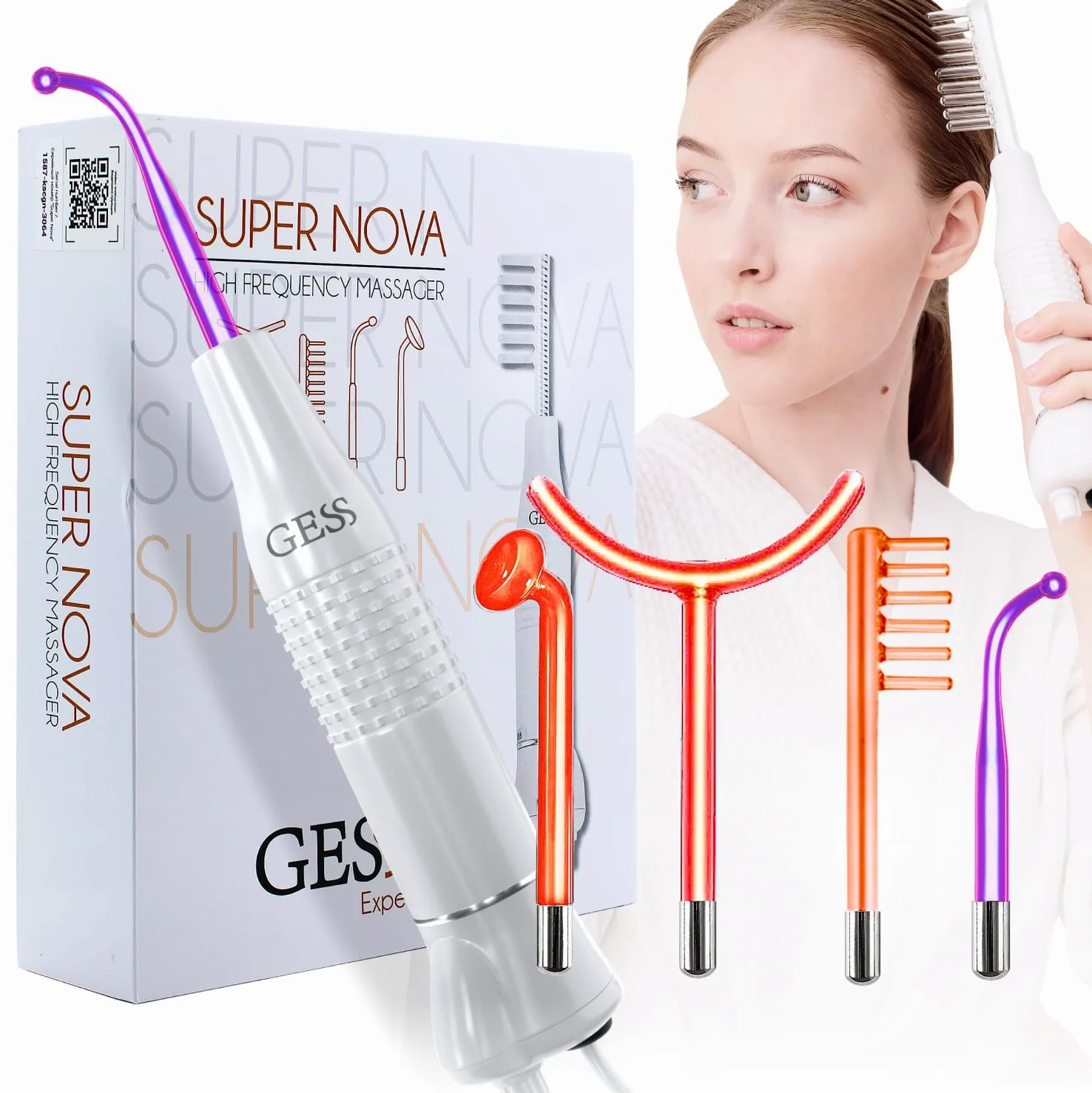 GESS SuperNova Darsonval Hochfrequenzgerät für Gesicht und Haare, Anti Aging Gesichtsmassagegerät, Akne Behandlung, Faltenreduzierung, Hautpflege Kosmetik Gerät