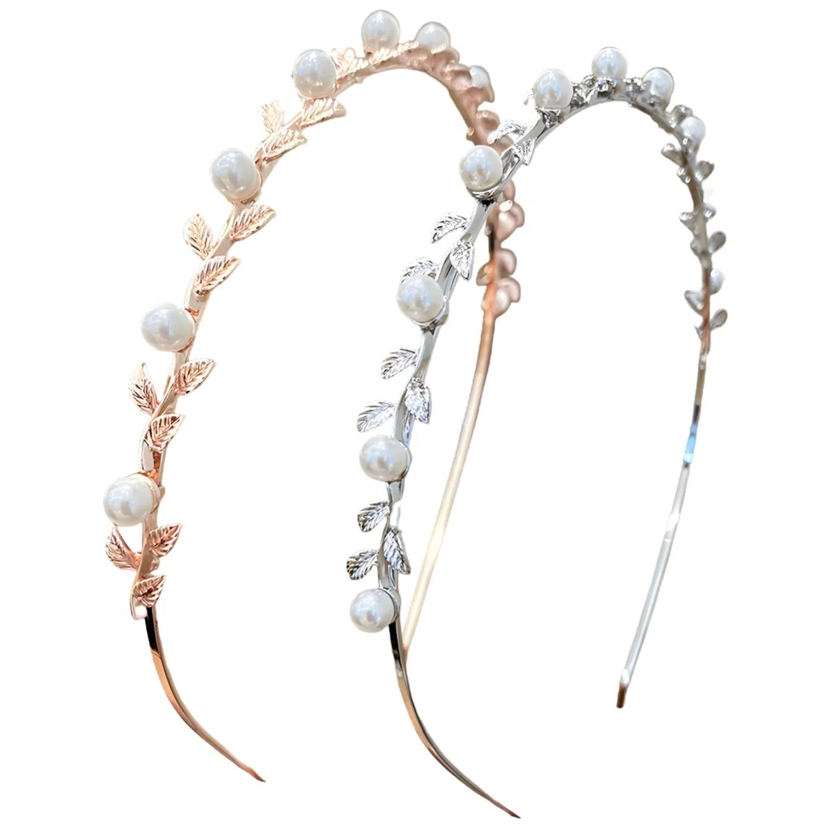 2 Stk. Blumen-Perlen-Haarreif für Hochzeit, Haaraccessoire, verstellbarer Metall-Kopfschmuck in Silber und Roségold, passend für Blumenmädchen und besondere Anlässe, mit zartem Blütendesign