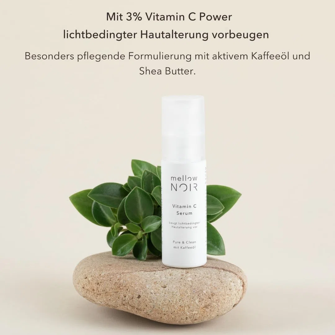 Höhle der Löwen Gesichtspflege Set | mellow NOIR | Hyaluronserum, Tagescreme, Vitamin C Serum | Anti Falten Gesichtspflege | Feuchtigkeitsspendend | Anti-Aging | Vegan | zertifizierte Naturkosmetik