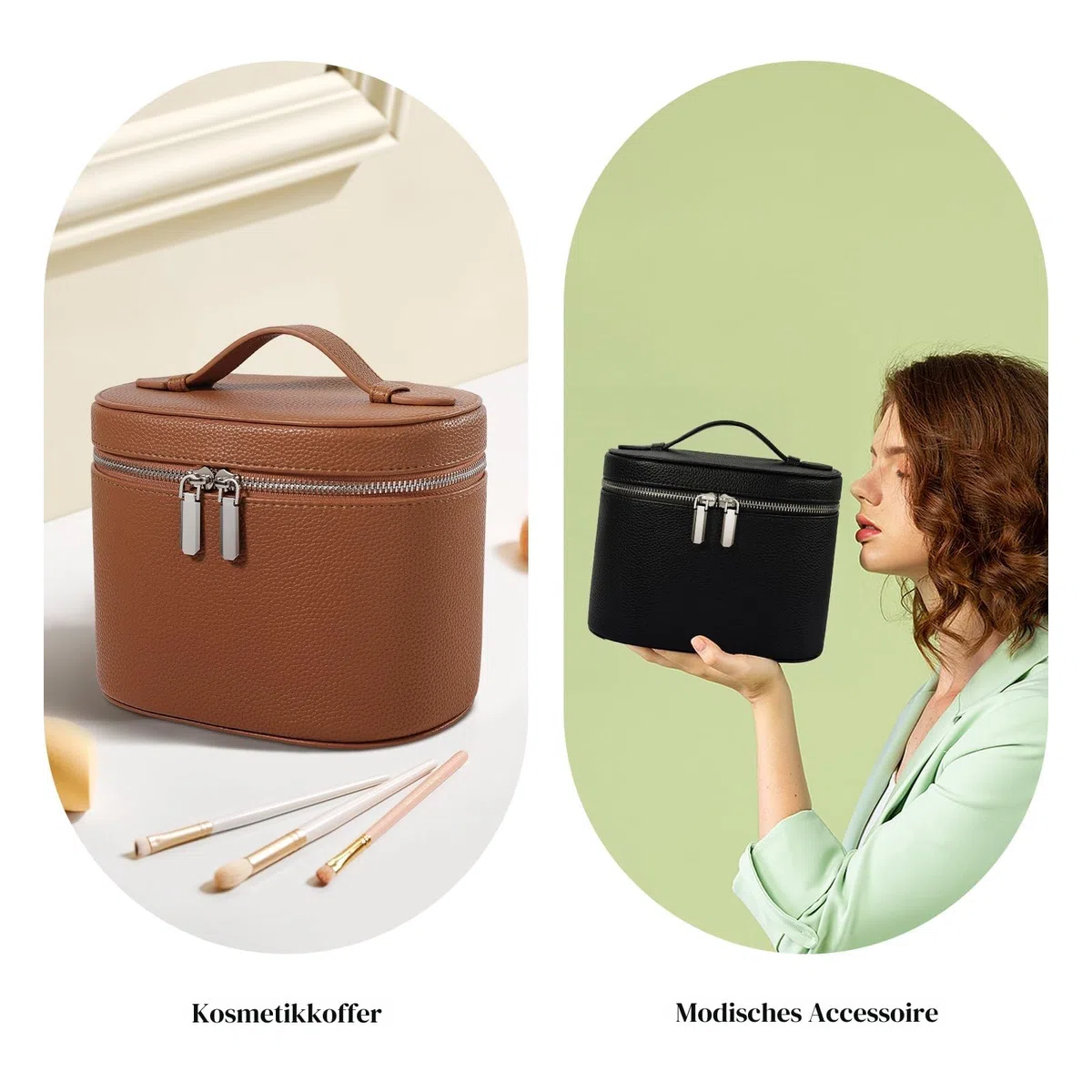 honitty Make-up-Tasche, Reise-Make-up-Tasche mit Fächern und Griff, tragbare Kosmetik-Organizer-Tasche, Kulturbeutel für Damen, Großes Gewebe, schwarz (19,3 x 14 x 15,2 cm), M(7.6*5.5*6 in), Schwarzes