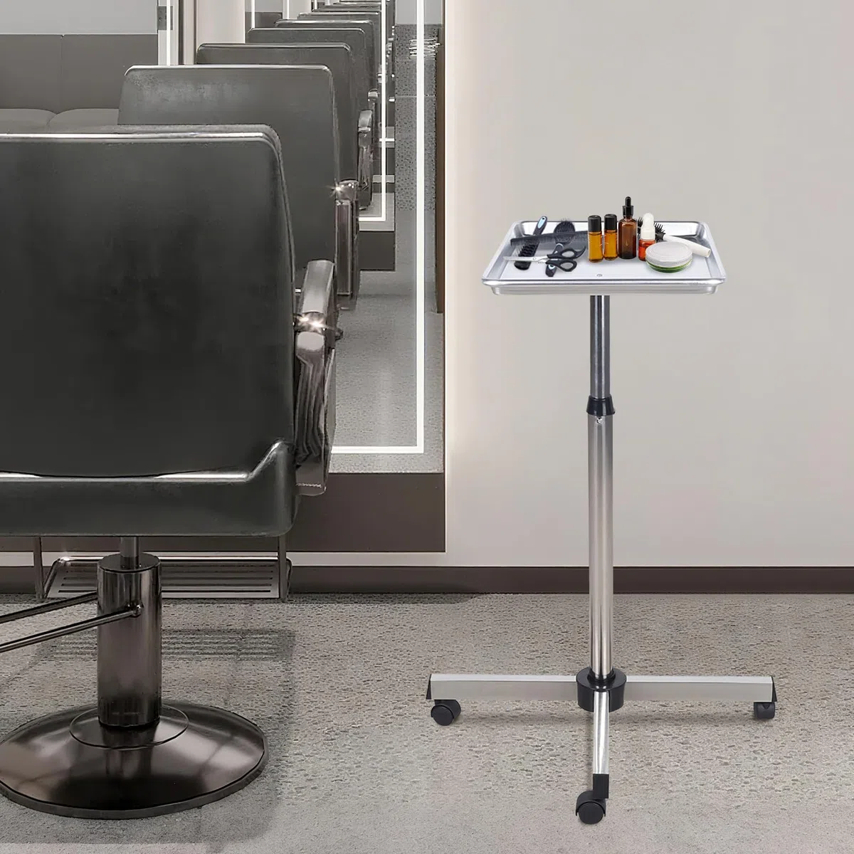 Mobiler Friseurwagen mit höhenverstellbarem Trolley Salonwagen Friseur Beauty Rollwagen Arbeitswagen Aluminium Beistellwagen Werkstattwagen Friseurbedarf Zubehör
